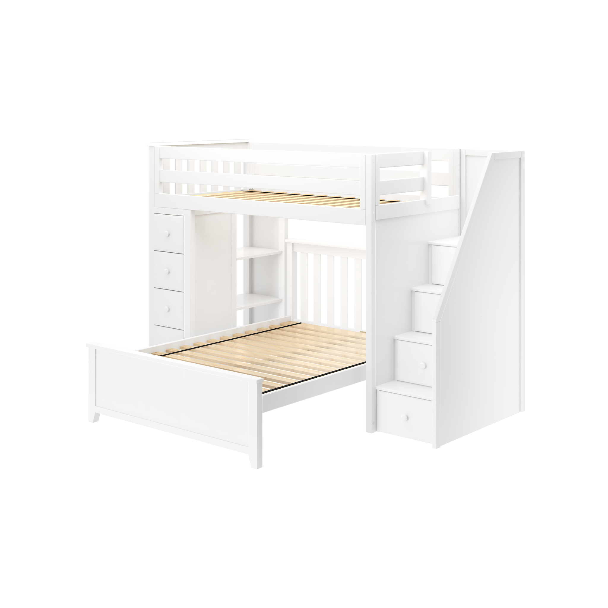 Oxford 1 - Twin High Loft w/ Staircase, Dresser-Bookcase & Full-Size bed - Tots to Teens Furniture