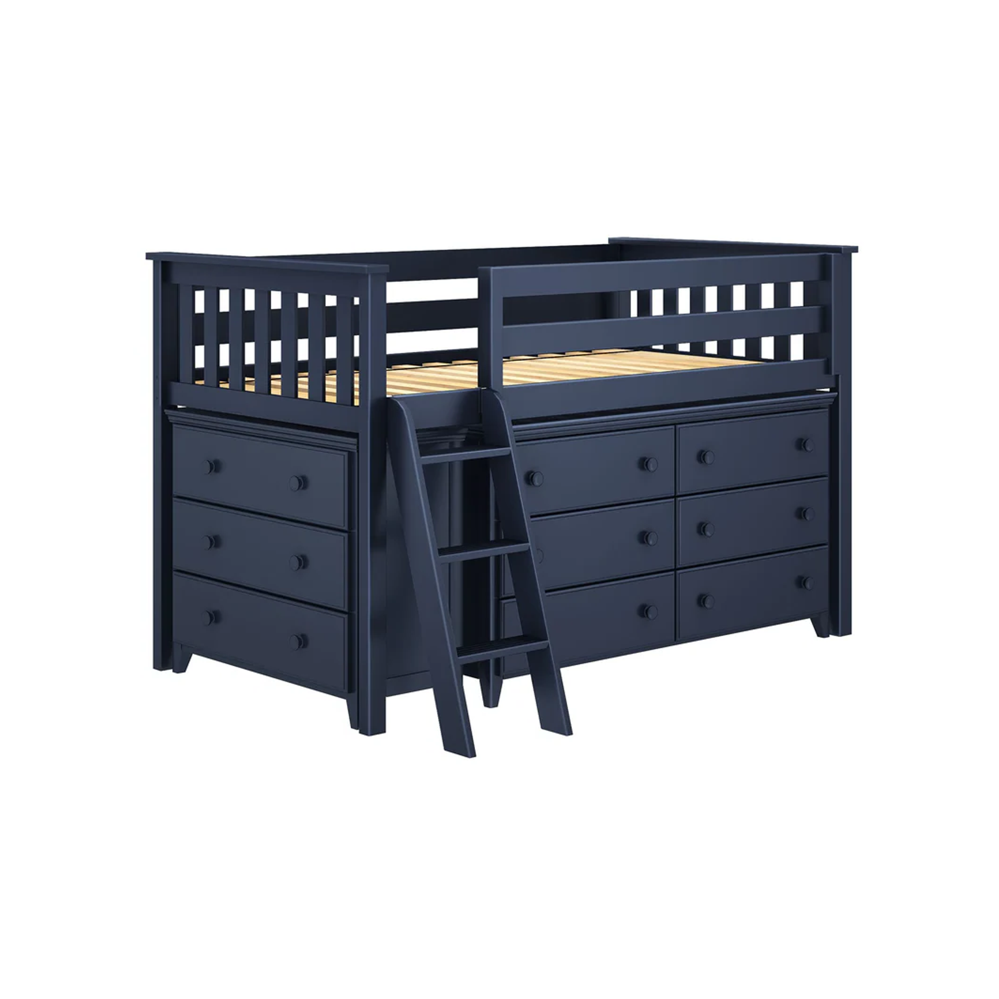 Windsor 1 - Low Loft Bed w/ Angle Ladder, 6-Drawer & 3-Drawer Dresser - Tots to Teens Furniture