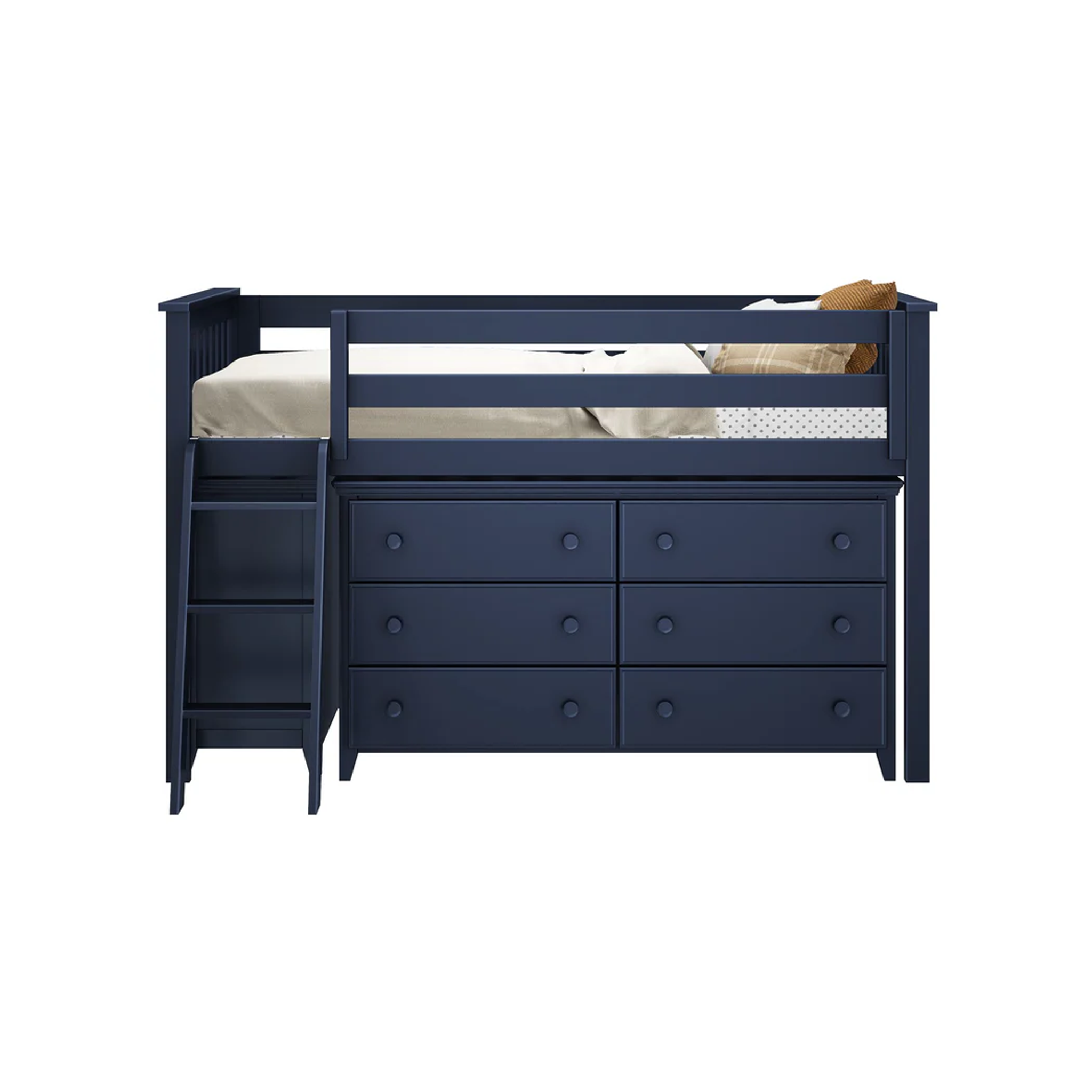 Windsor 1 - Low Loft Bed w/ Angle Ladder, 6-Drawer & 3-Drawer Dresser - Tots to Teens Furniture