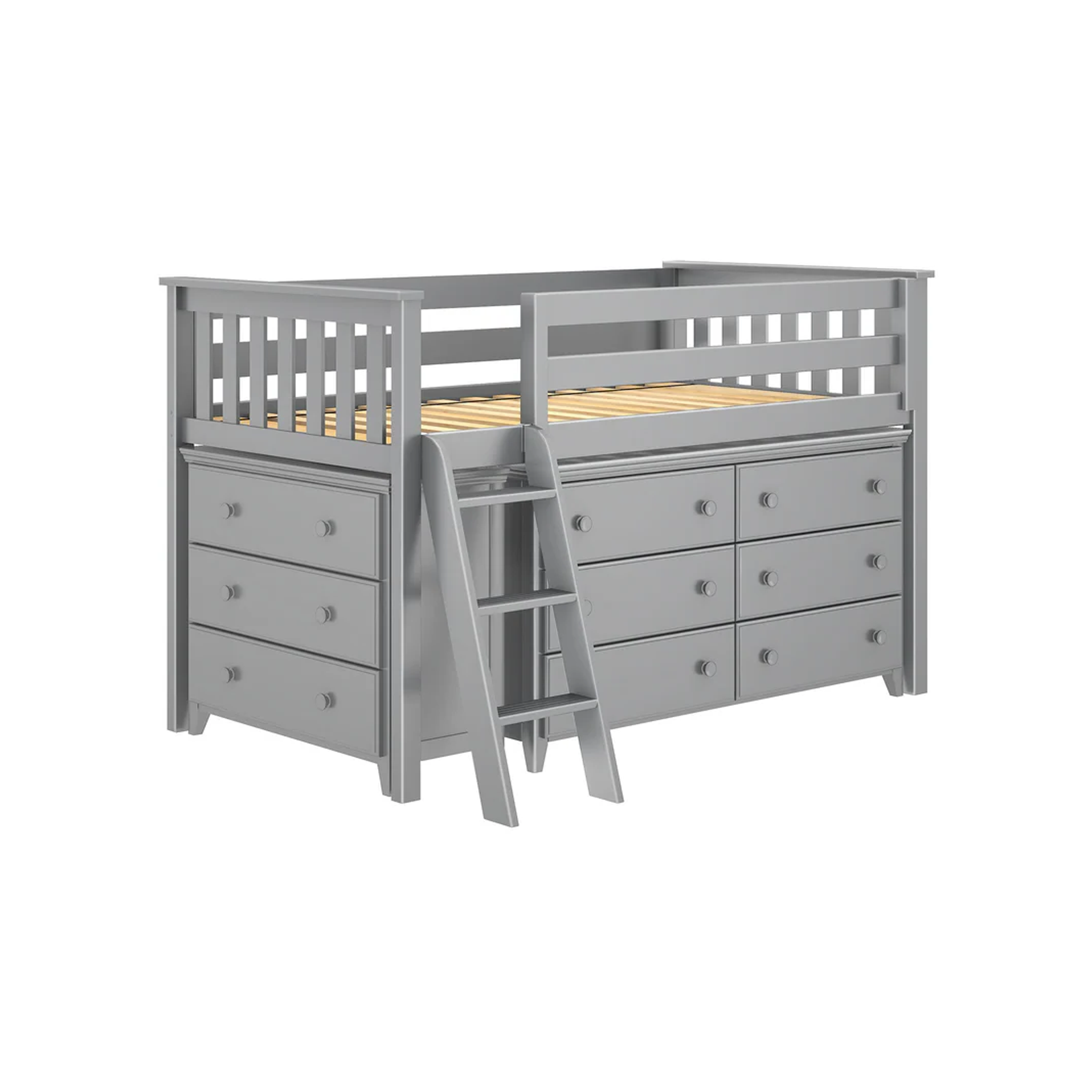 Windsor 1 - Low Loft Bed w/ Angle Ladder, 6-Drawer & 3-Drawer Dresser - Tots to Teens Furniture