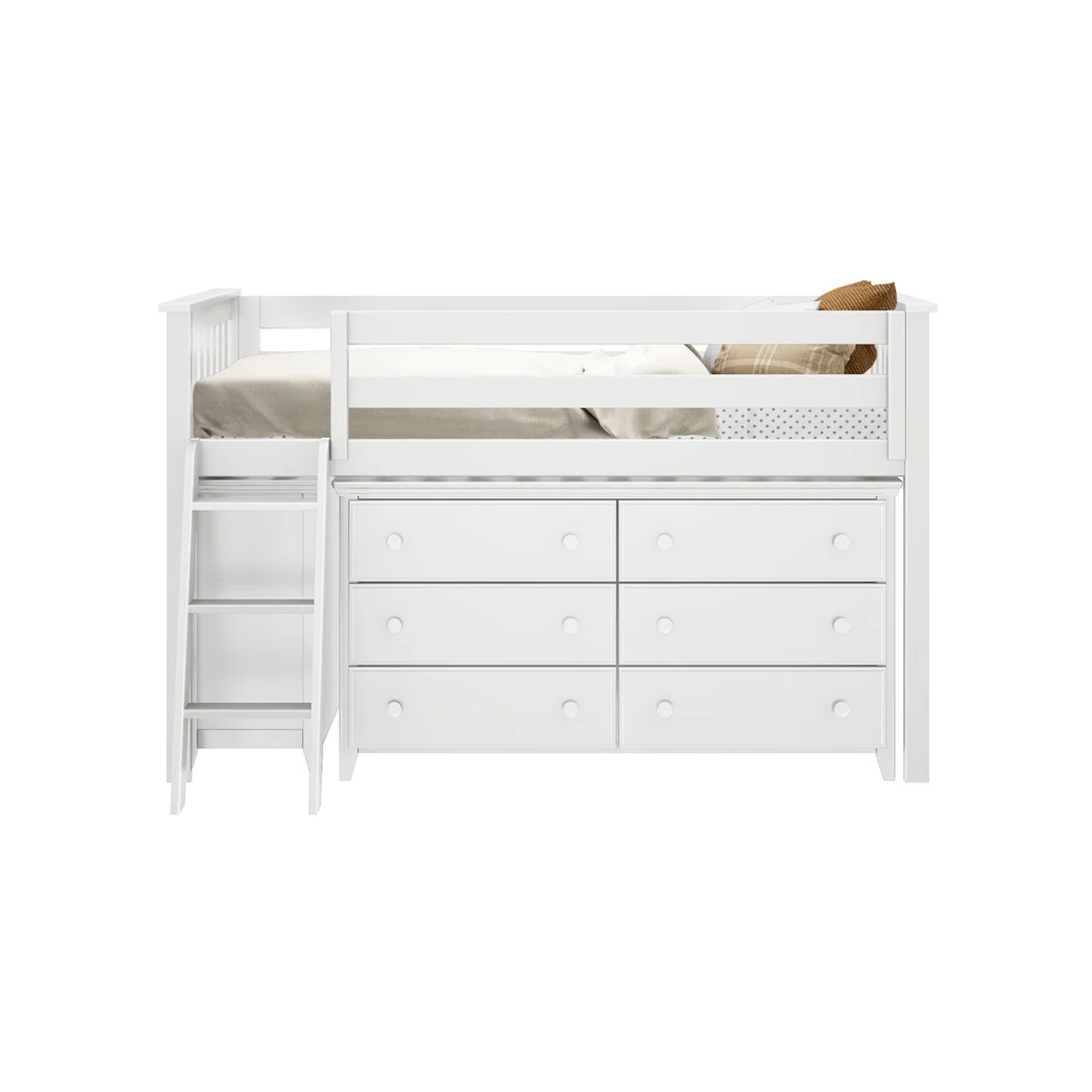Windsor 1 - Low Loft Bed w/ Angle Ladder, 6-Drawer & 3-Drawer Dresser - Tots to Teens Furniture