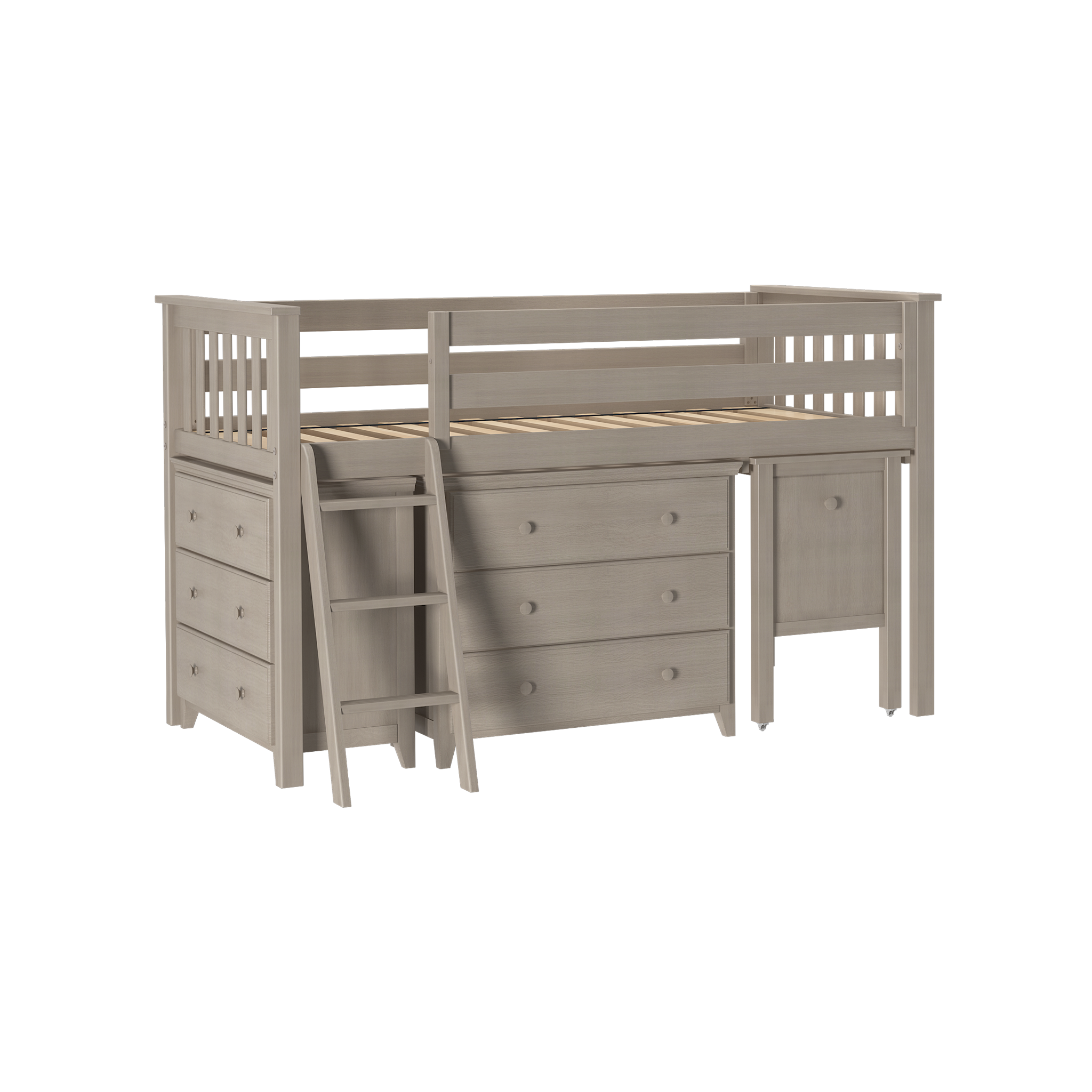 Windsor 3 - Low Loft Bed w/ Ladder, 2 Dressers & Pull-out Desk - Tots to Teens Furniture