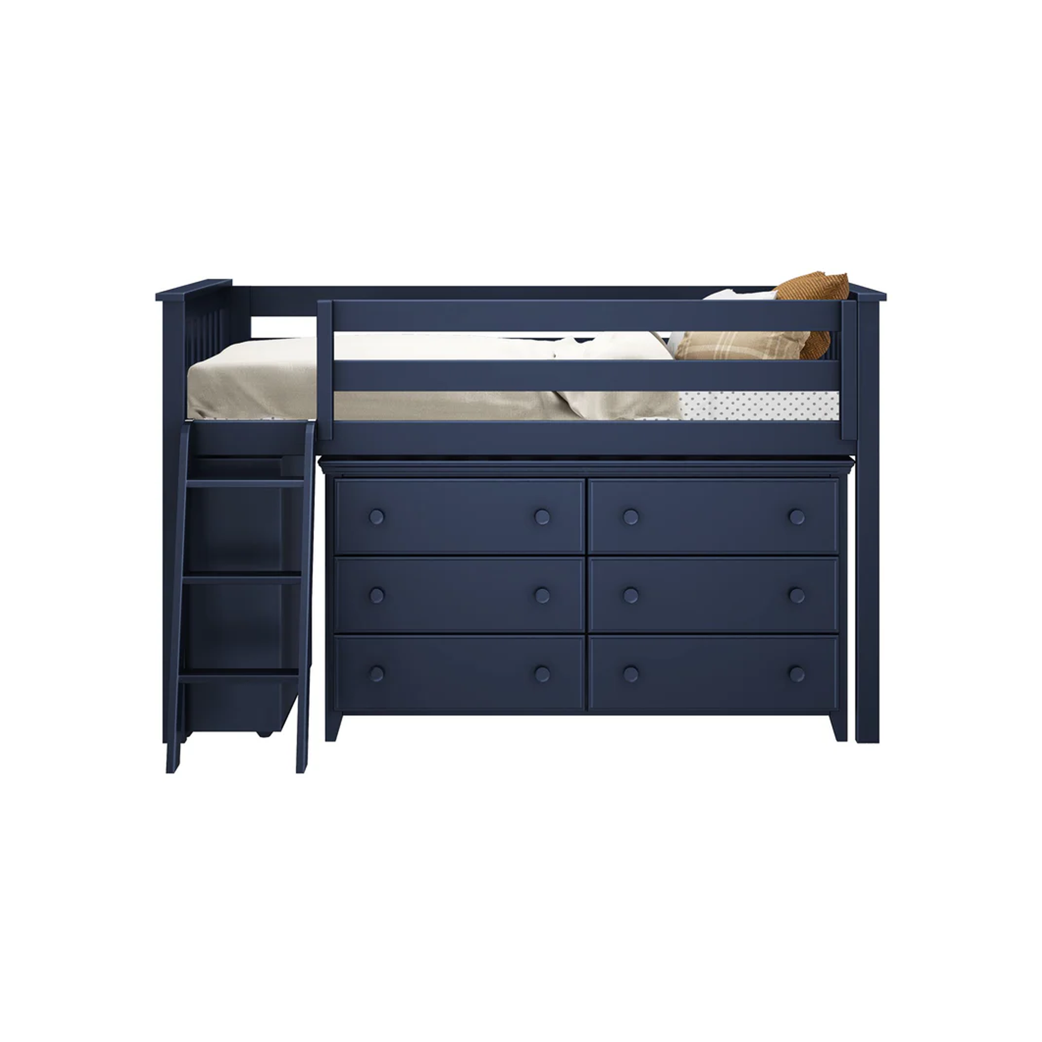 Windsor - Low Loft Bed w/ Angle Ladder, 6-Drawer Dresser & Bookcase - Tots to Teens Furniture