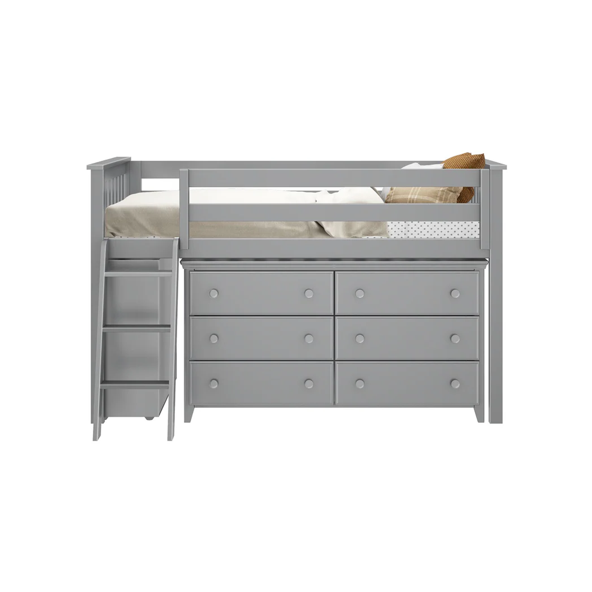 Windsor - Low Loft Bed w/ Angle Ladder, 6-Drawer Dresser & Bookcase - Tots to Teens Furniture