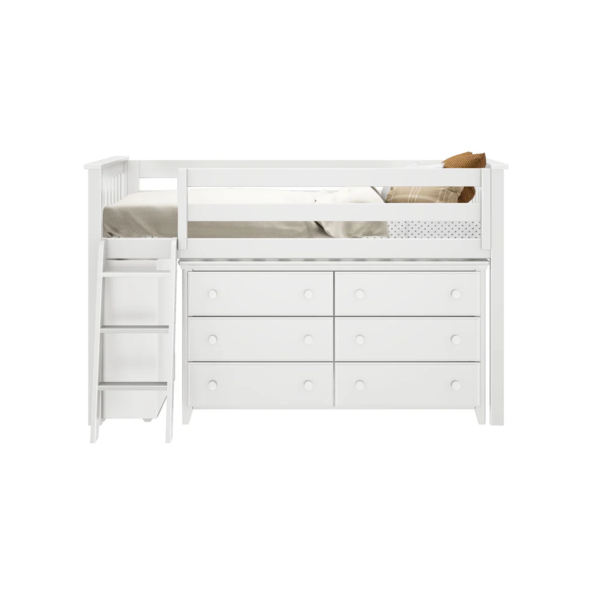 Windsor - Low Loft Bed w/ Angle Ladder, 6-Drawer Dresser & Bookcase - Tots to Teens Furniture