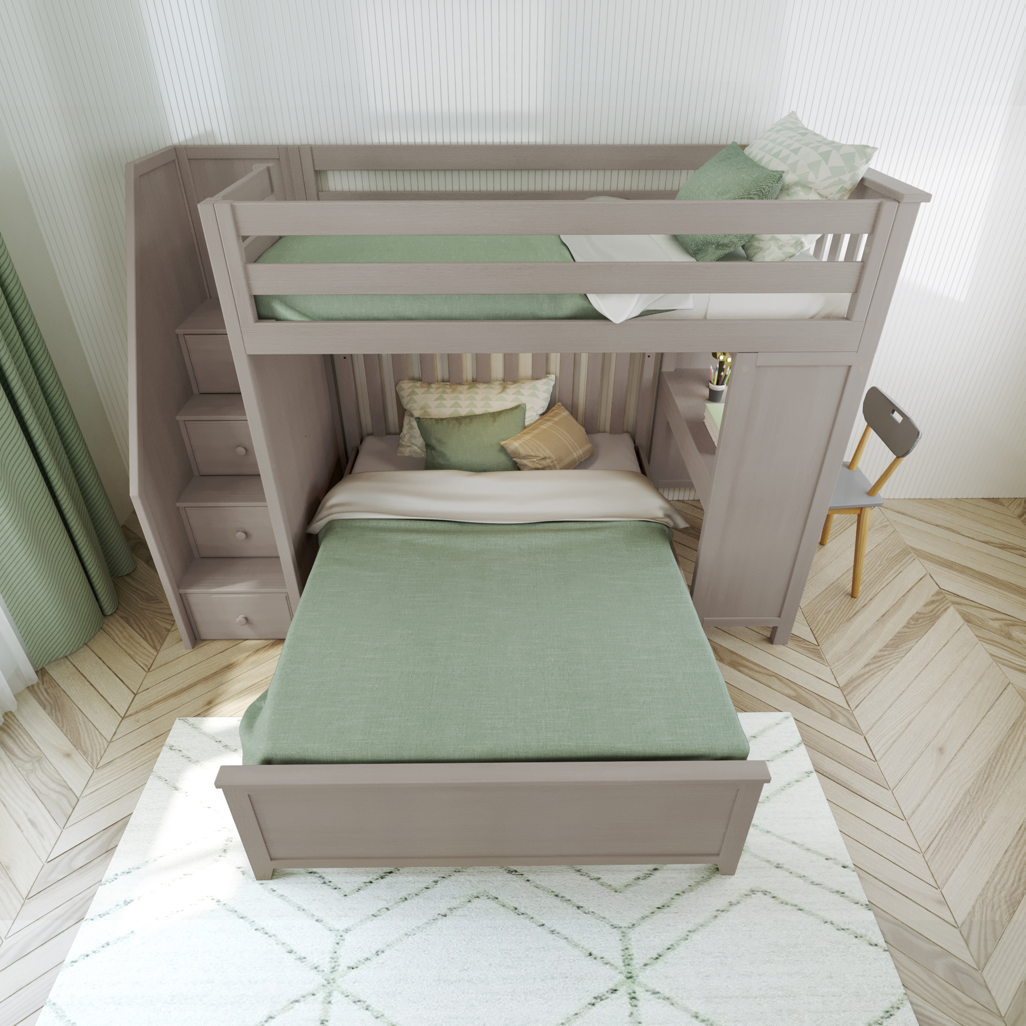 Brighton 1 - Twin High Loft w/ Staircase, Desk & Full-Size Bed - Tots to Teens Furniture