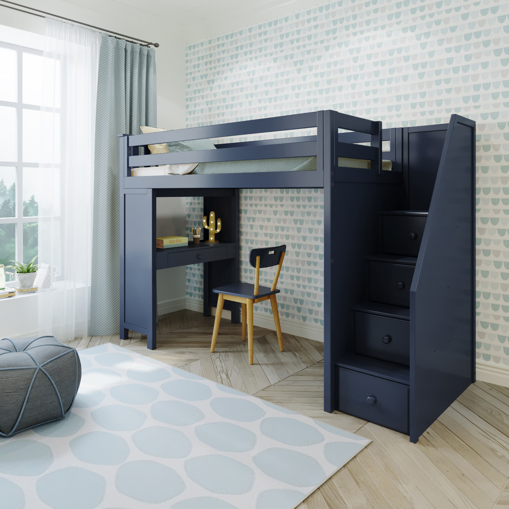 Brighton - Twin High Loft w/ Staircase & Desk - Tots to Teens Furniture