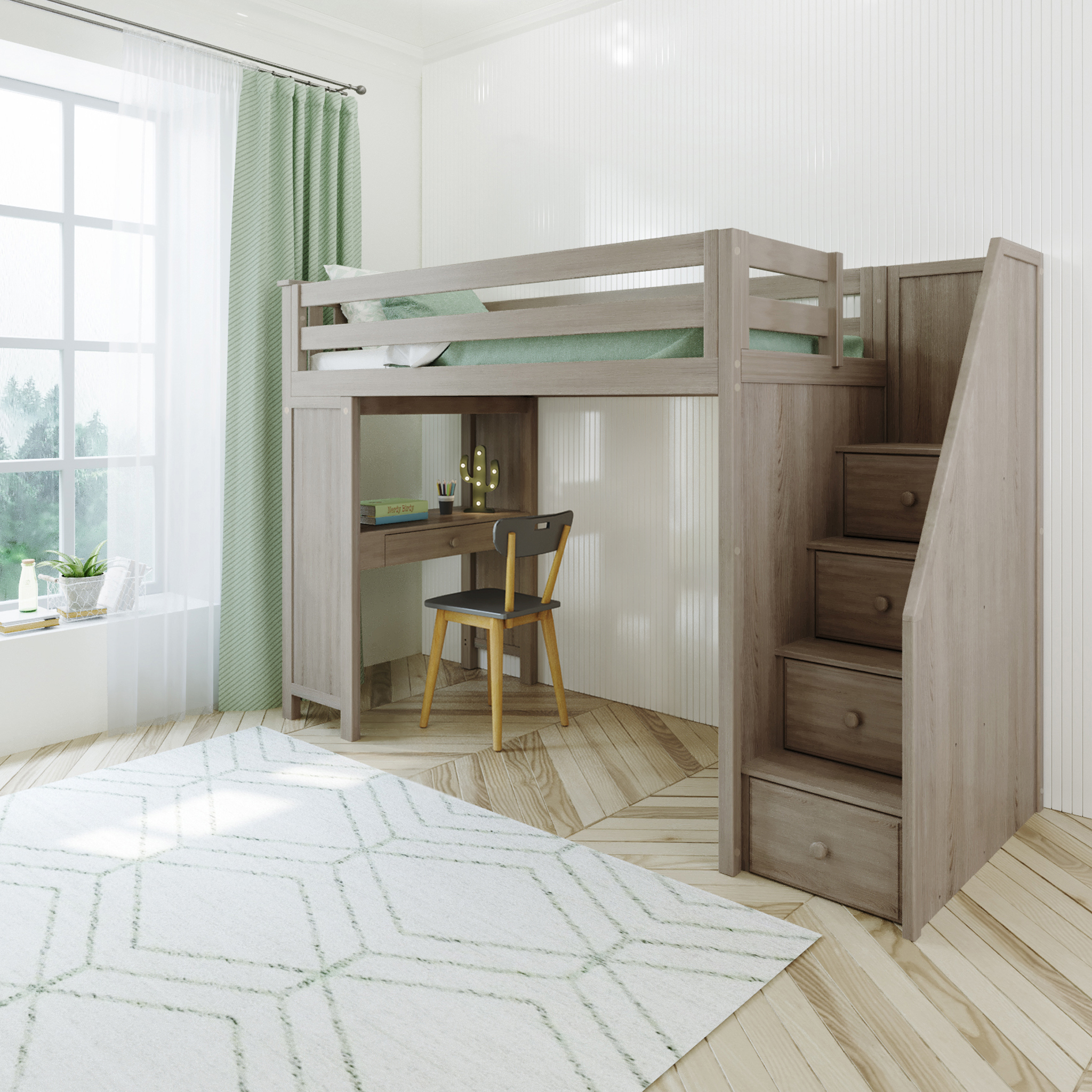 Brighton - Twin High Loft w/ Staircase & Desk - Tots to Teens Furniture