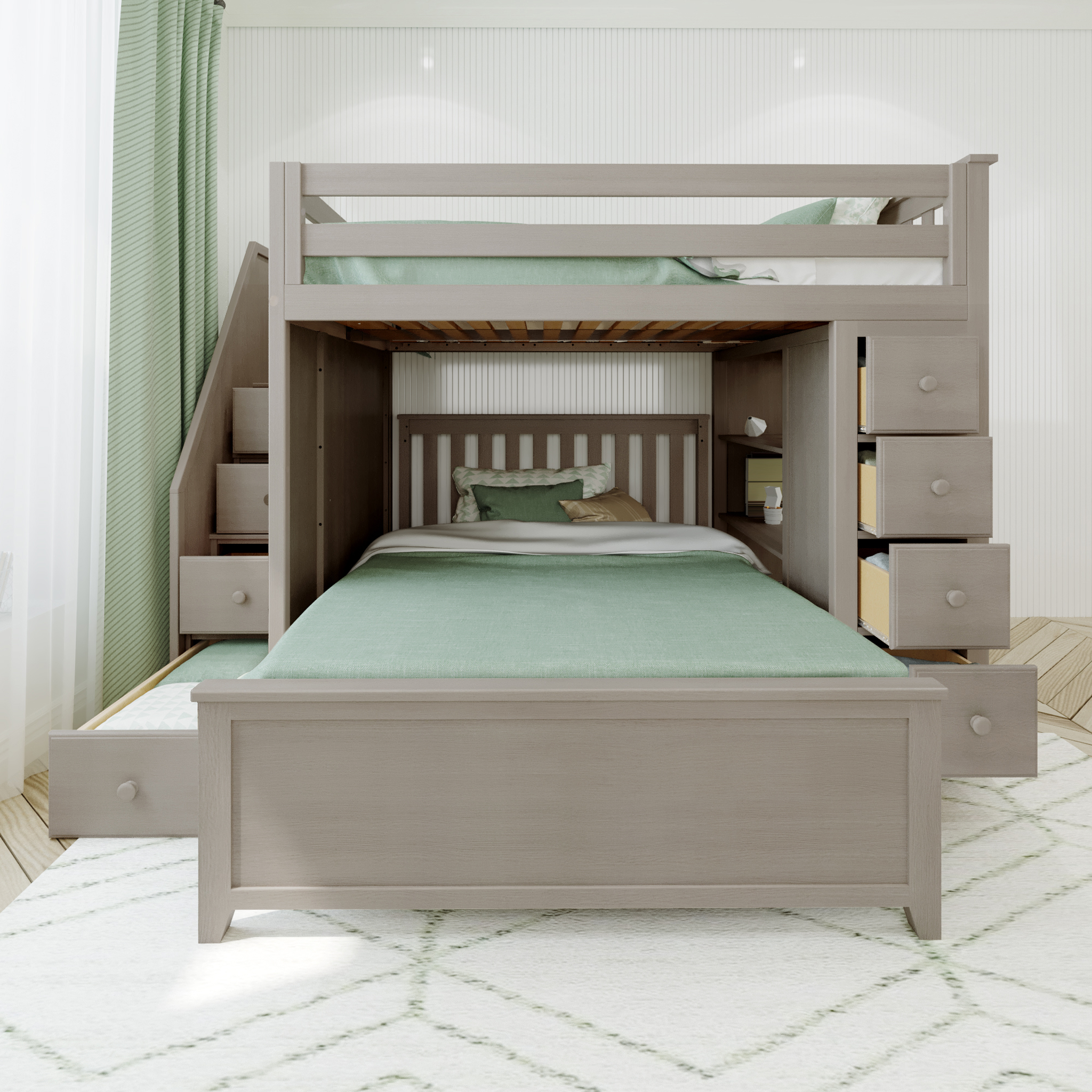 Cheltenham 1 - Full High Loft w/ Staircase, Dresser-Bookcase & Full-Size Bed - Tots to Teens Furniture