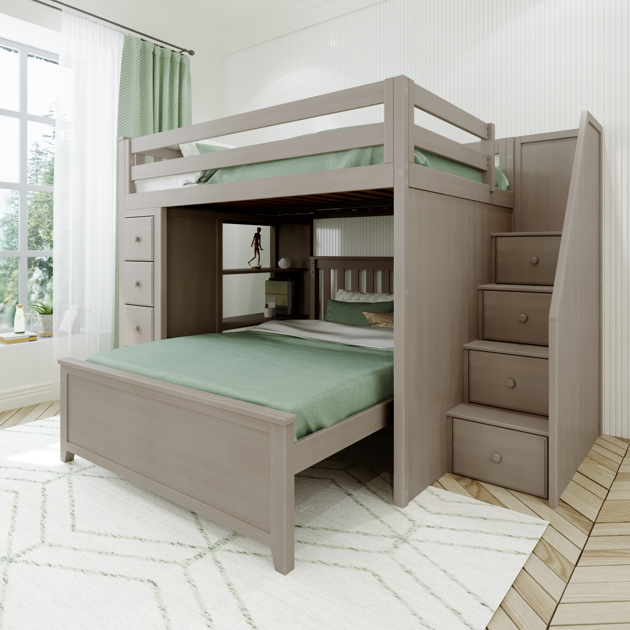 Cheltenham 1 - Full High Loft w/ Staircase, Dresser-Bookcase & Full-Size Bed - Tots to Teens Furniture