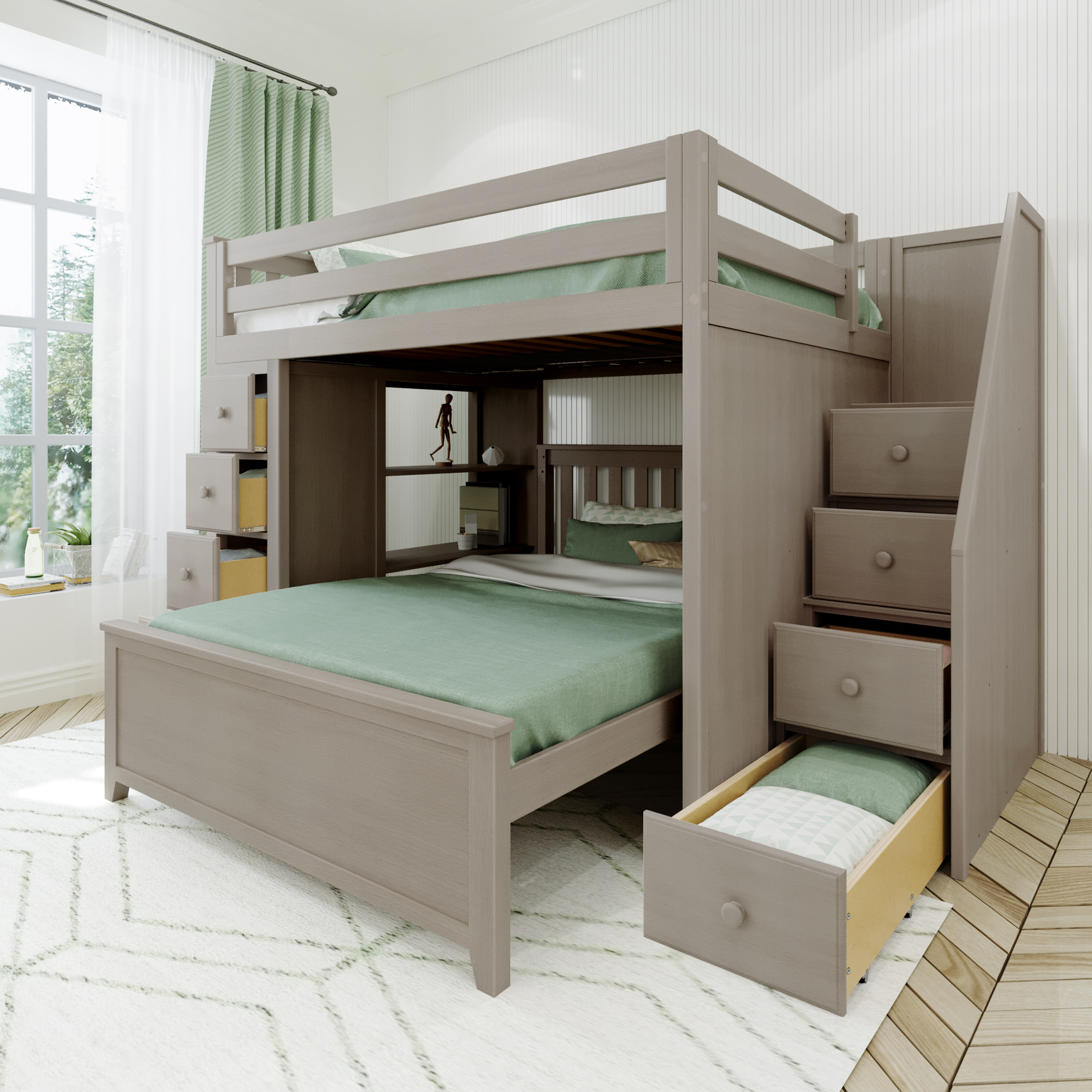 Cheltenham 1 - Full High Loft w/ Staircase, Dresser-Bookcase & Full-Size Bed - Tots to Teens Furniture