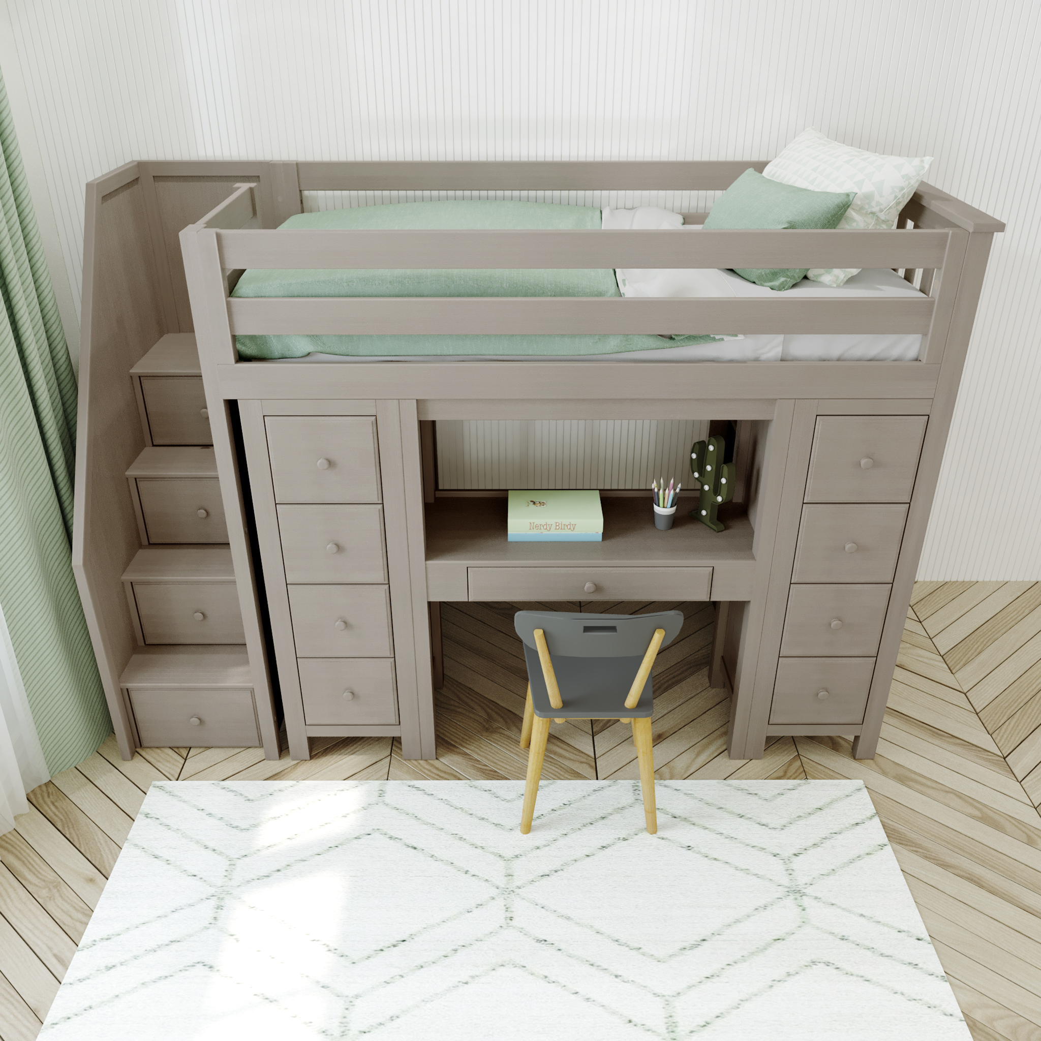 Chester 1 - Twin High Loft w/ Staircase, 2x Dresser-Bookcase & Desk - Tots to Teens Furniture