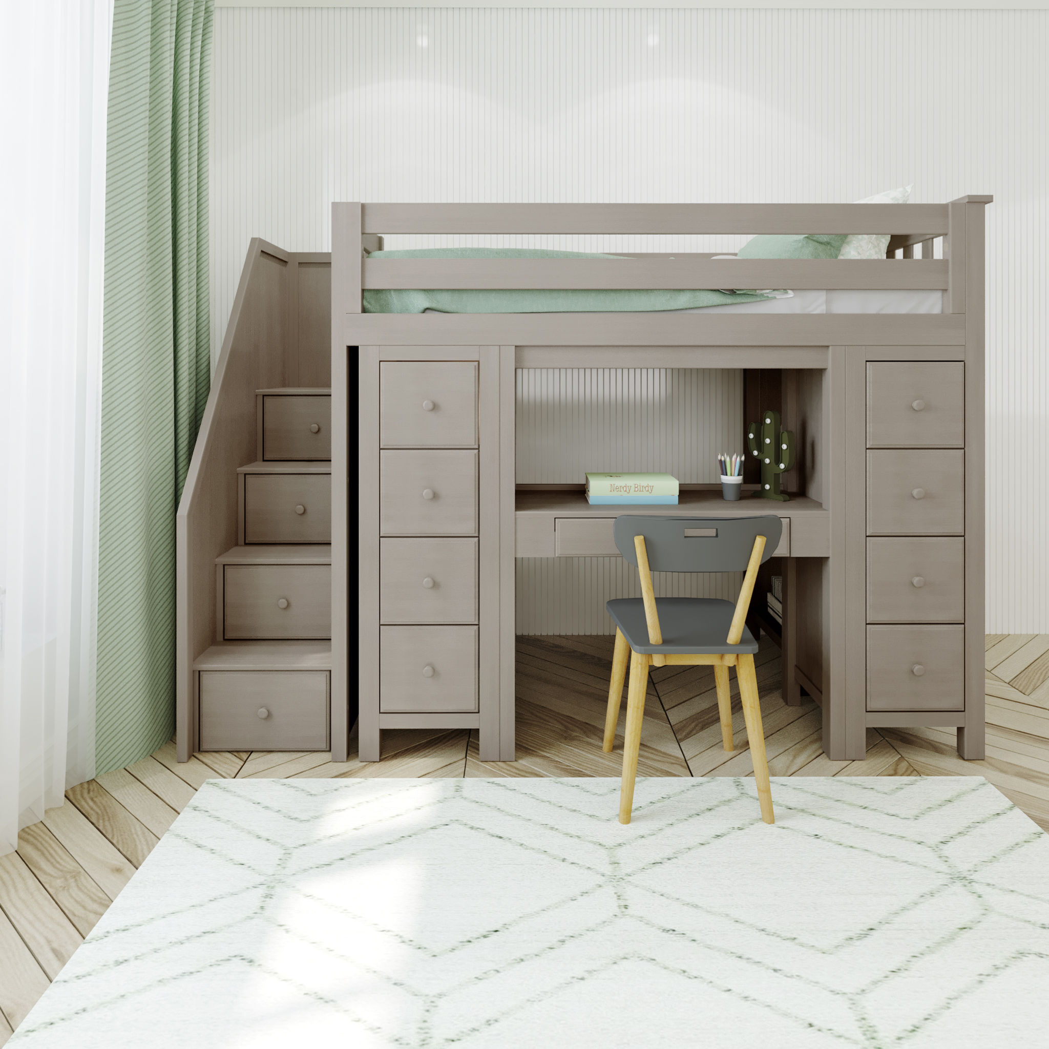 Chester 1 - Twin High Loft w/ Staircase, 2x Dresser-Bookcase & Desk - Tots to Teens Furniture