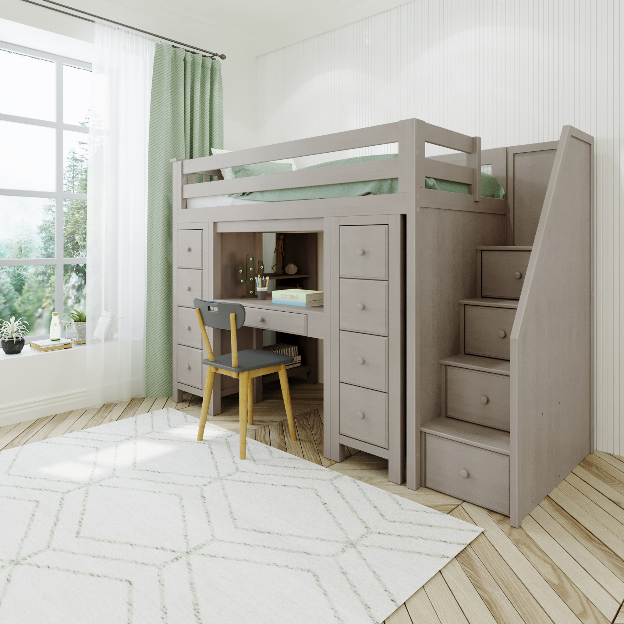 Chester 1 - Twin High Loft w/ Staircase, 2x Dresser-Bookcase & Desk - Tots to Teens Furniture