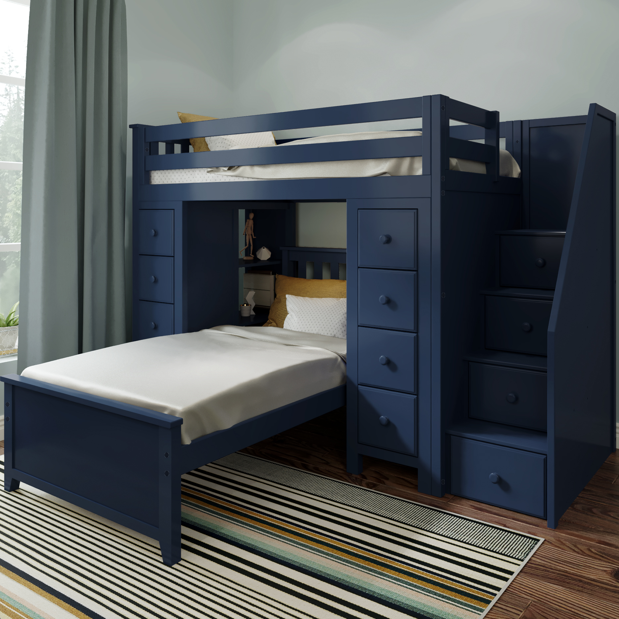 Chester 2 - Twin High Loft w/ Staircase, 2x Dresser-Bookcase & Twin Bed - Tots to Teens Furniture