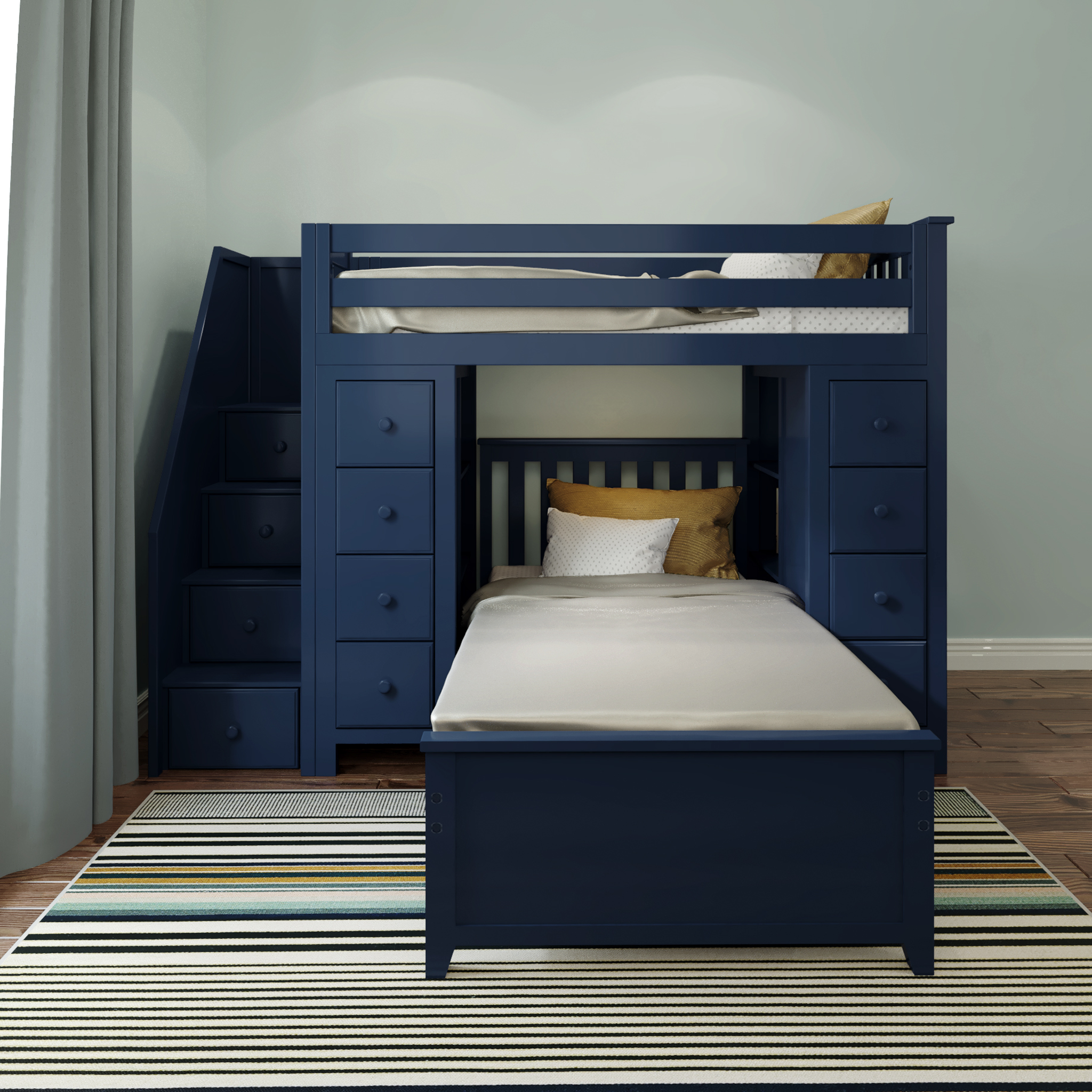 Chester 2 - Twin High Loft w/ Staircase, 2x Dresser-Bookcase & Twin Bed - Tots to Teens Furniture