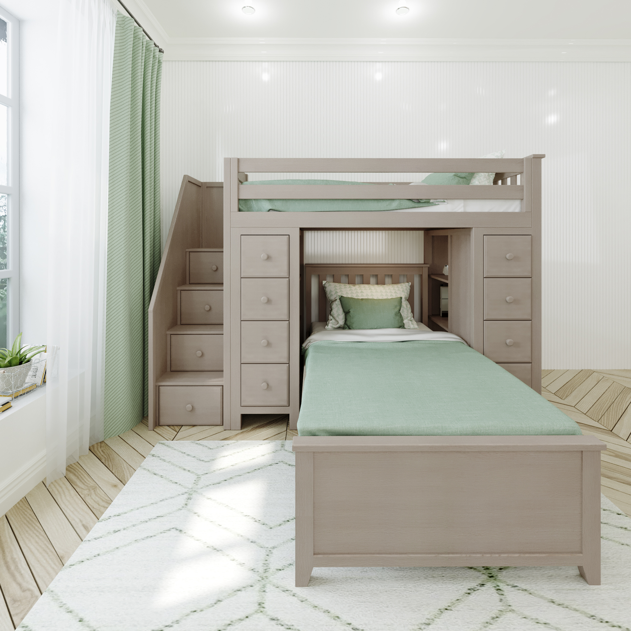Chester 2 - Twin High Loft w/ Staircase, 2x Dresser-Bookcase & Twin Bed - Tots to Teens Furniture