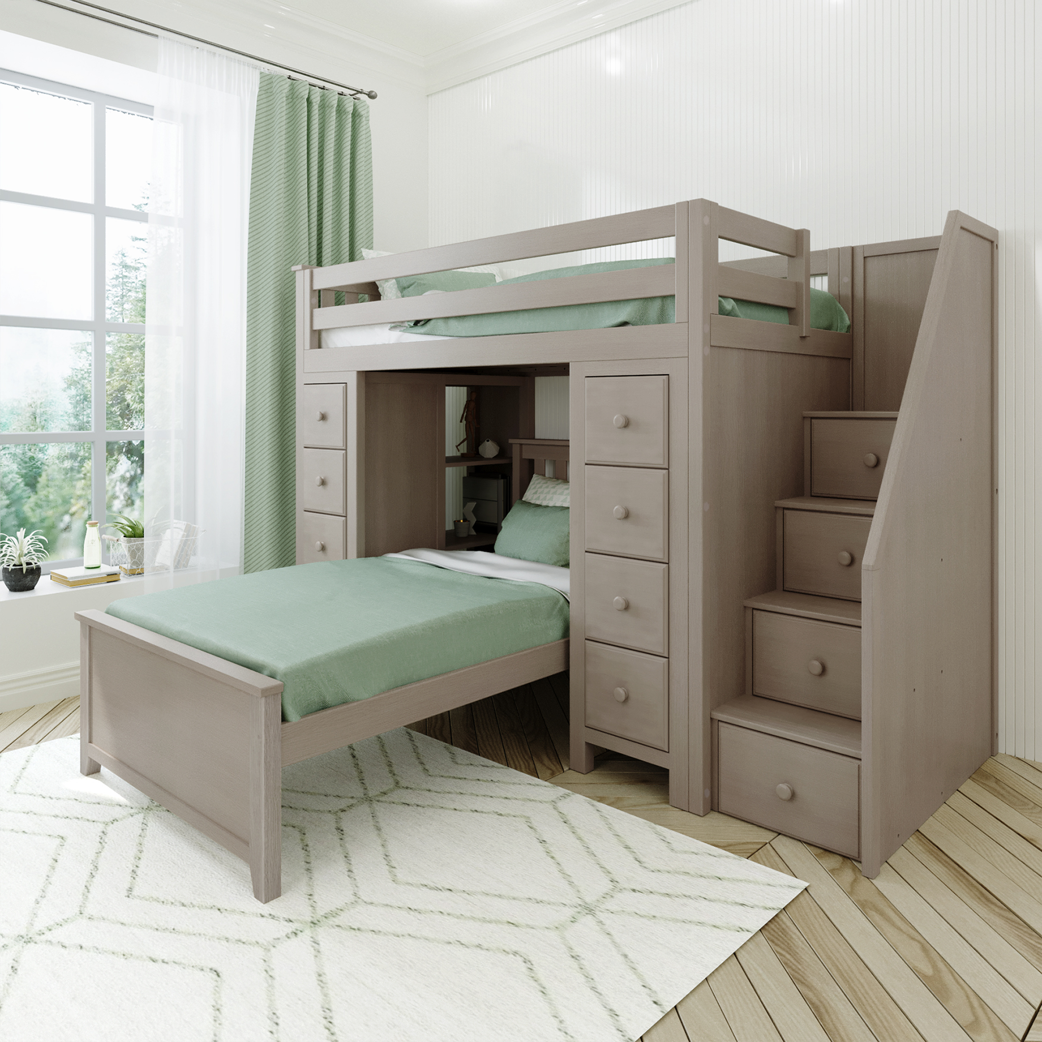 Chester 2 - Twin High Loft w/ Staircase, 2x Dresser-Bookcase & Twin Bed - Tots to Teens Furniture