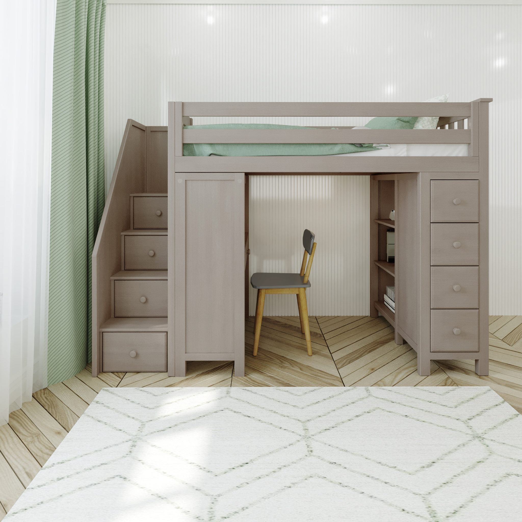 Chester 3 - Twin High Loft w/ Staircase, Dresser-Bookcase & Desk - Tots to Teens Furniture