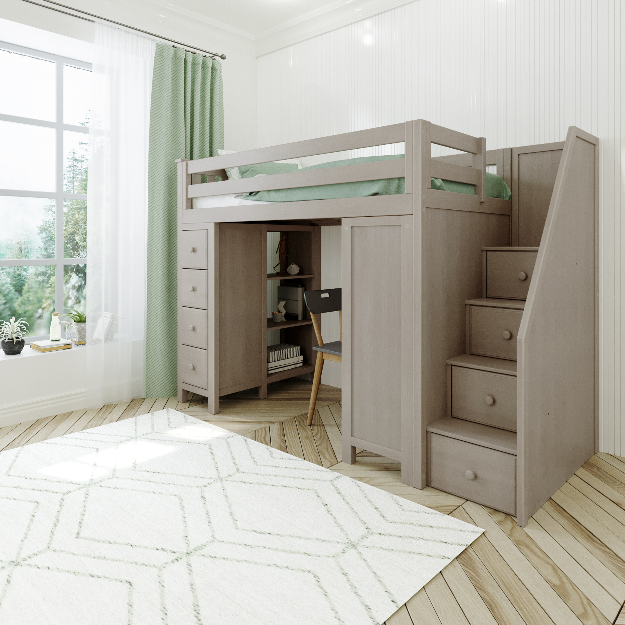 Chester 3 - Twin High Loft w/ Staircase, Dresser-Bookcase & Desk - Tots to Teens Furniture