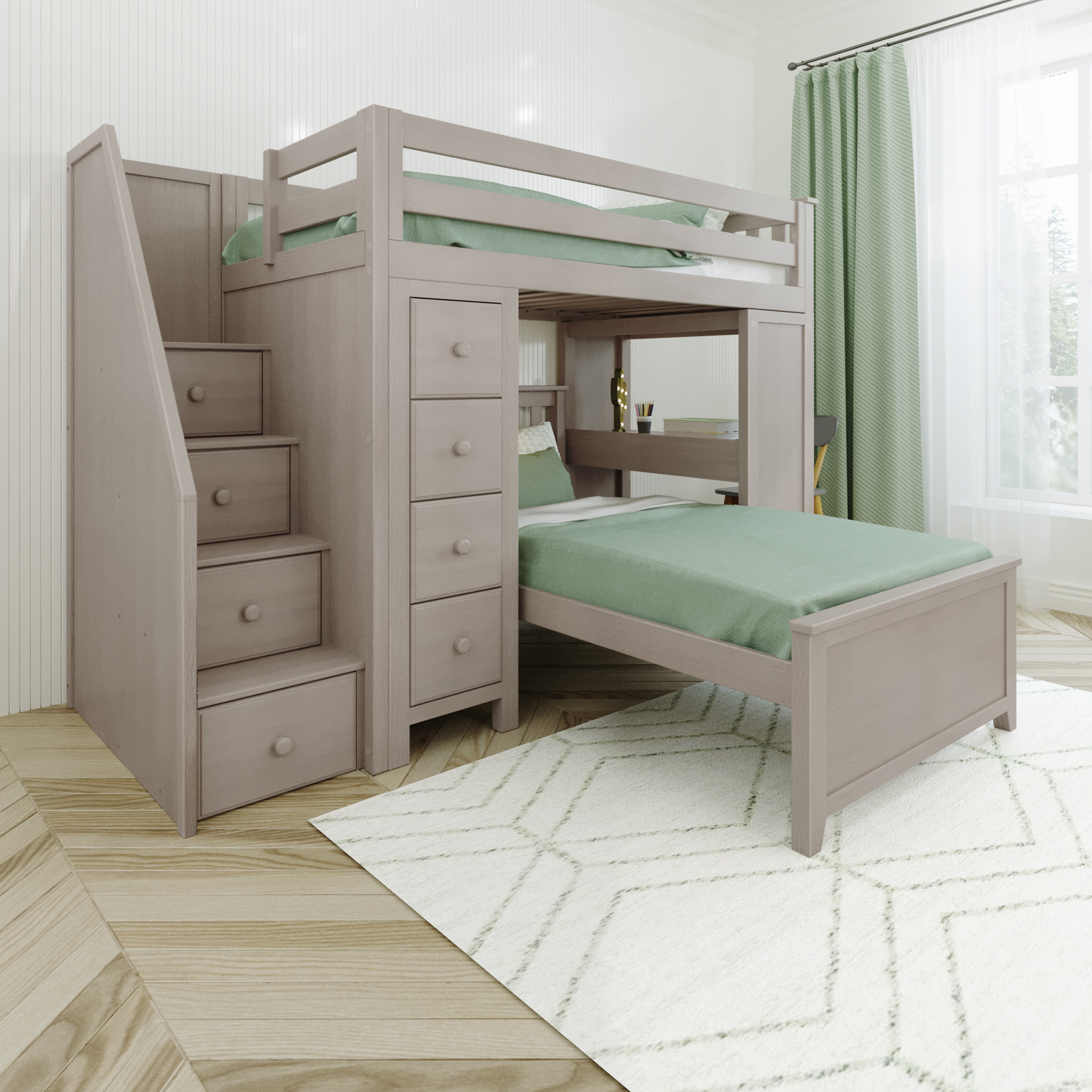 Chester 4 - Twin High Loft w/ Staircase, Dresser-Bookcase, Desk & Twin Bed - Tots to Teens Furniture