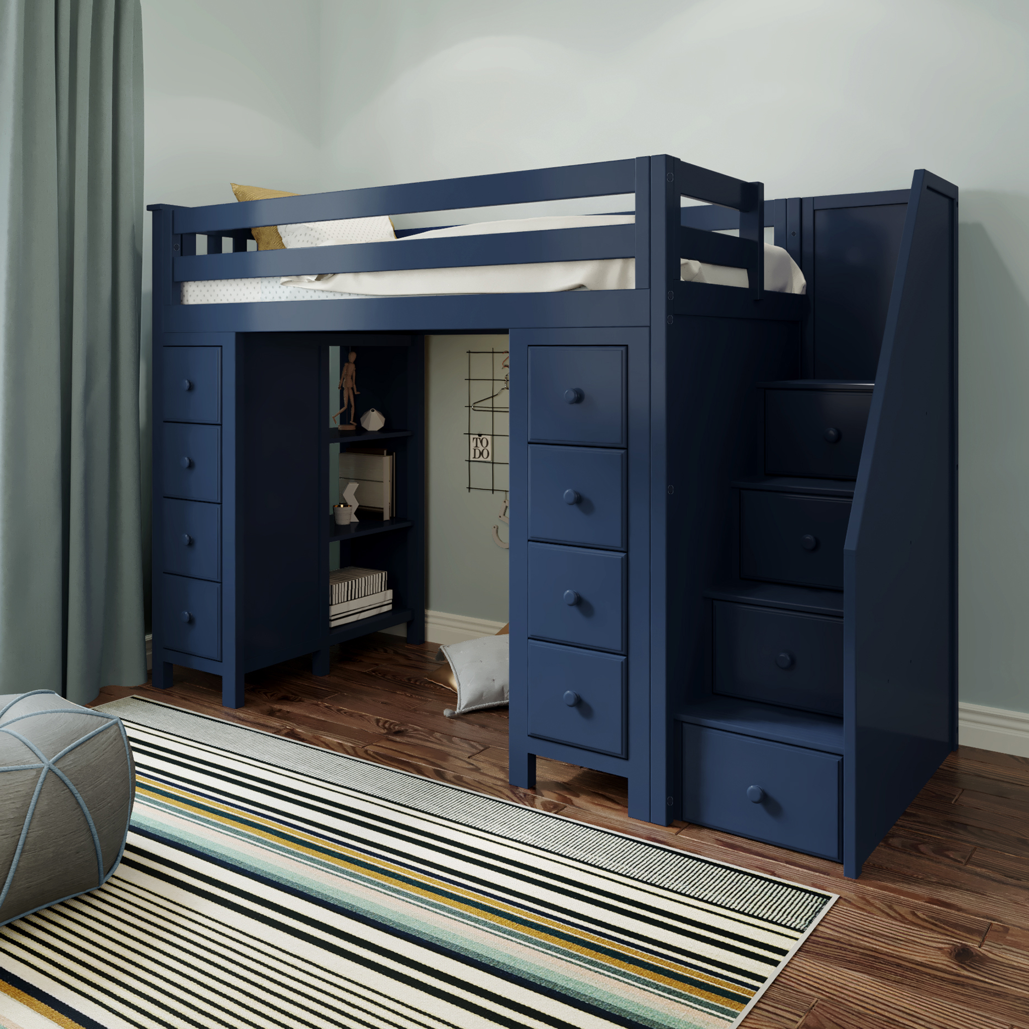 Chester - Twin High Loft w/ Staircase & 2x Dresser-Bookcase - Tots to Teens Furniture