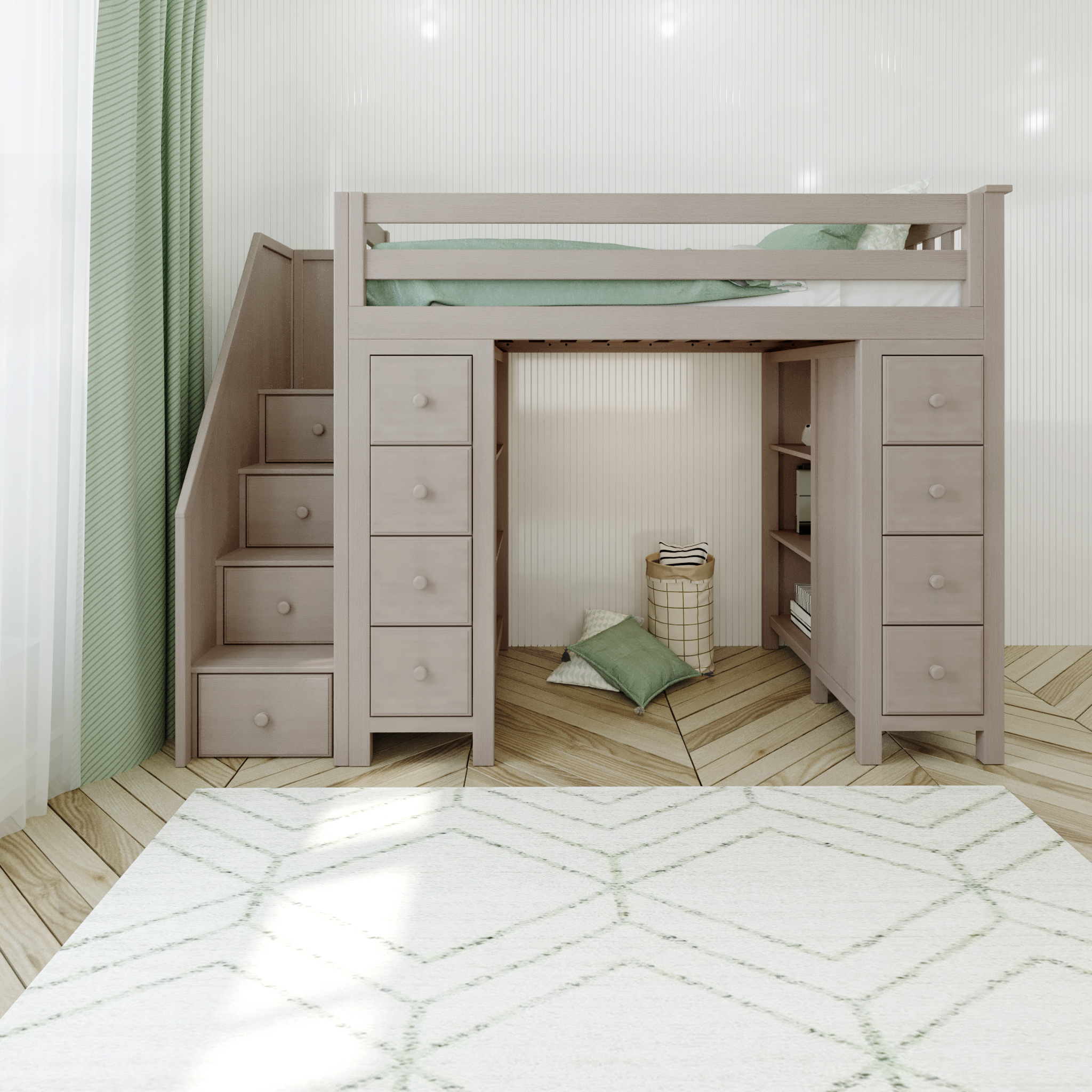 Chester - Twin High Loft w/ Staircase & 2x Dresser-Bookcase - Tots to Teens Furniture