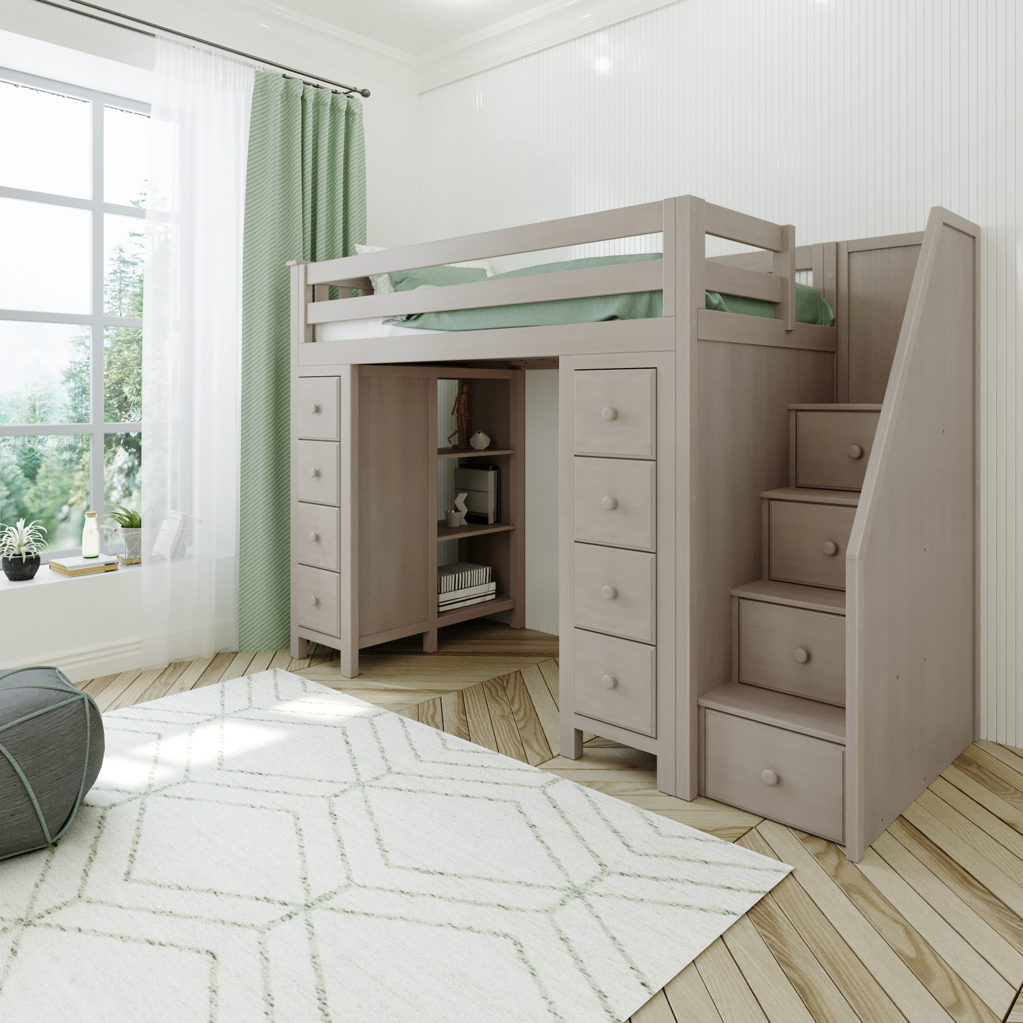 Chester - Twin High Loft w/ Staircase & 2x Dresser-Bookcase - Tots to Teens Furniture