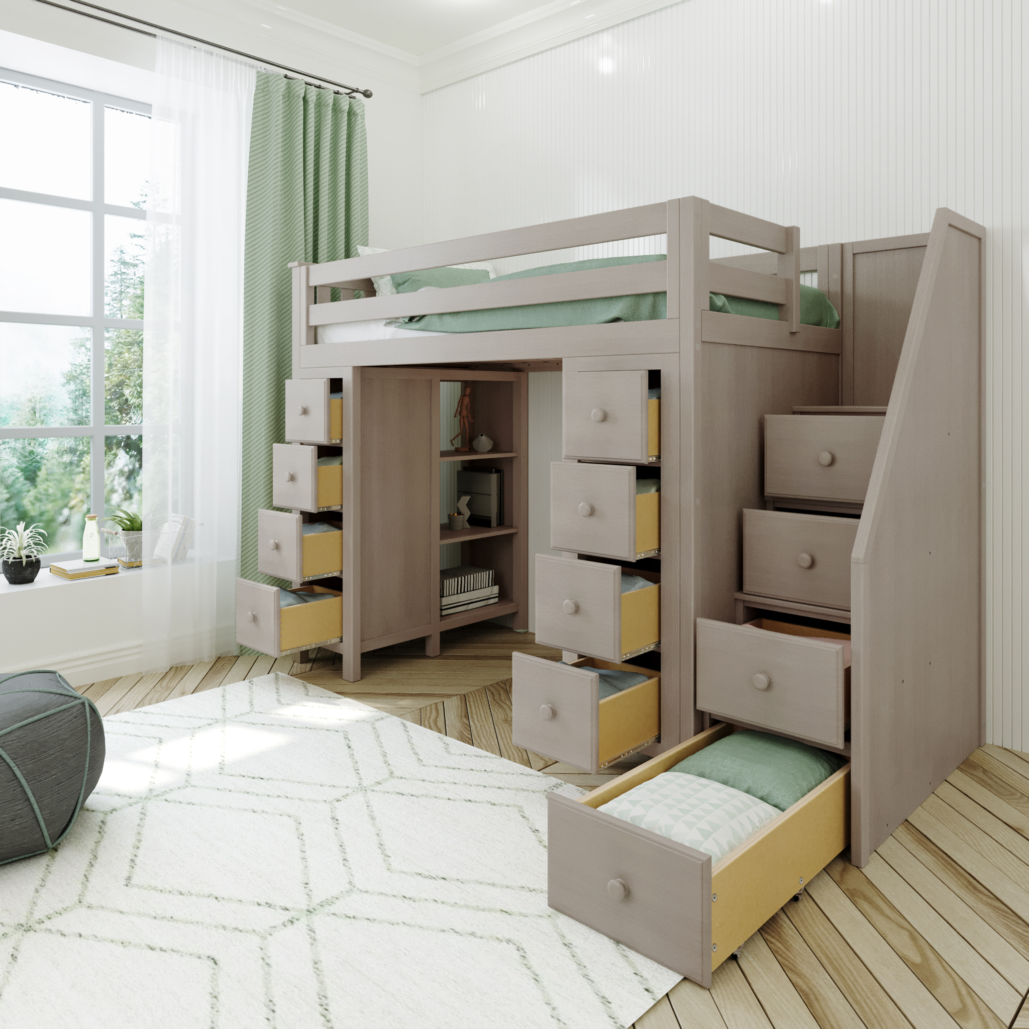 Chester - Twin High Loft w/ Staircase & 2x Dresser-Bookcase - Tots to Teens Furniture