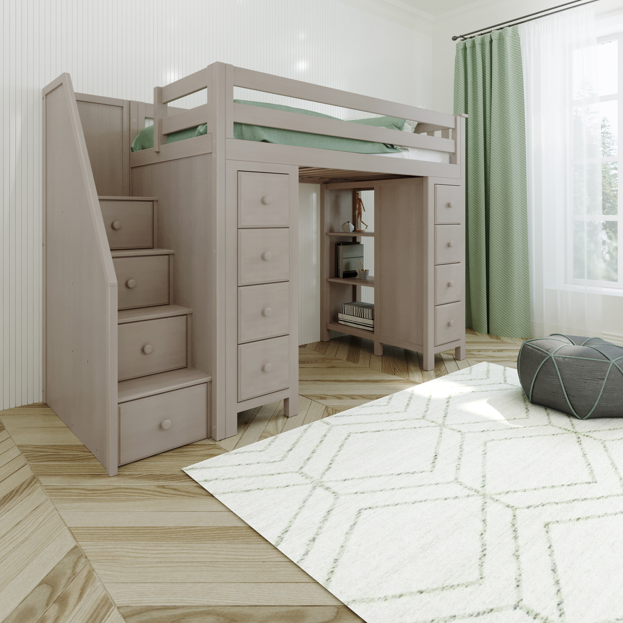 Chester - Twin High Loft w/ Staircase & 2x Dresser-Bookcase - Tots to Teens Furniture