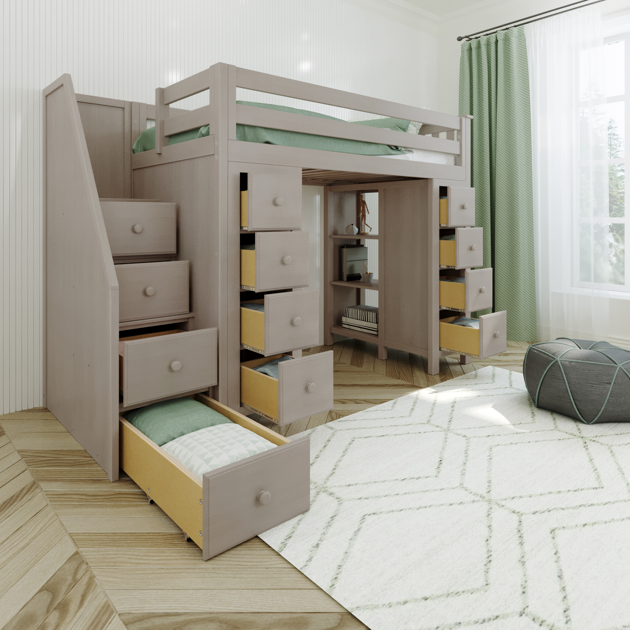 Chester - Twin High Loft w/ Staircase & 2x Dresser-Bookcase - Tots to Teens Furniture