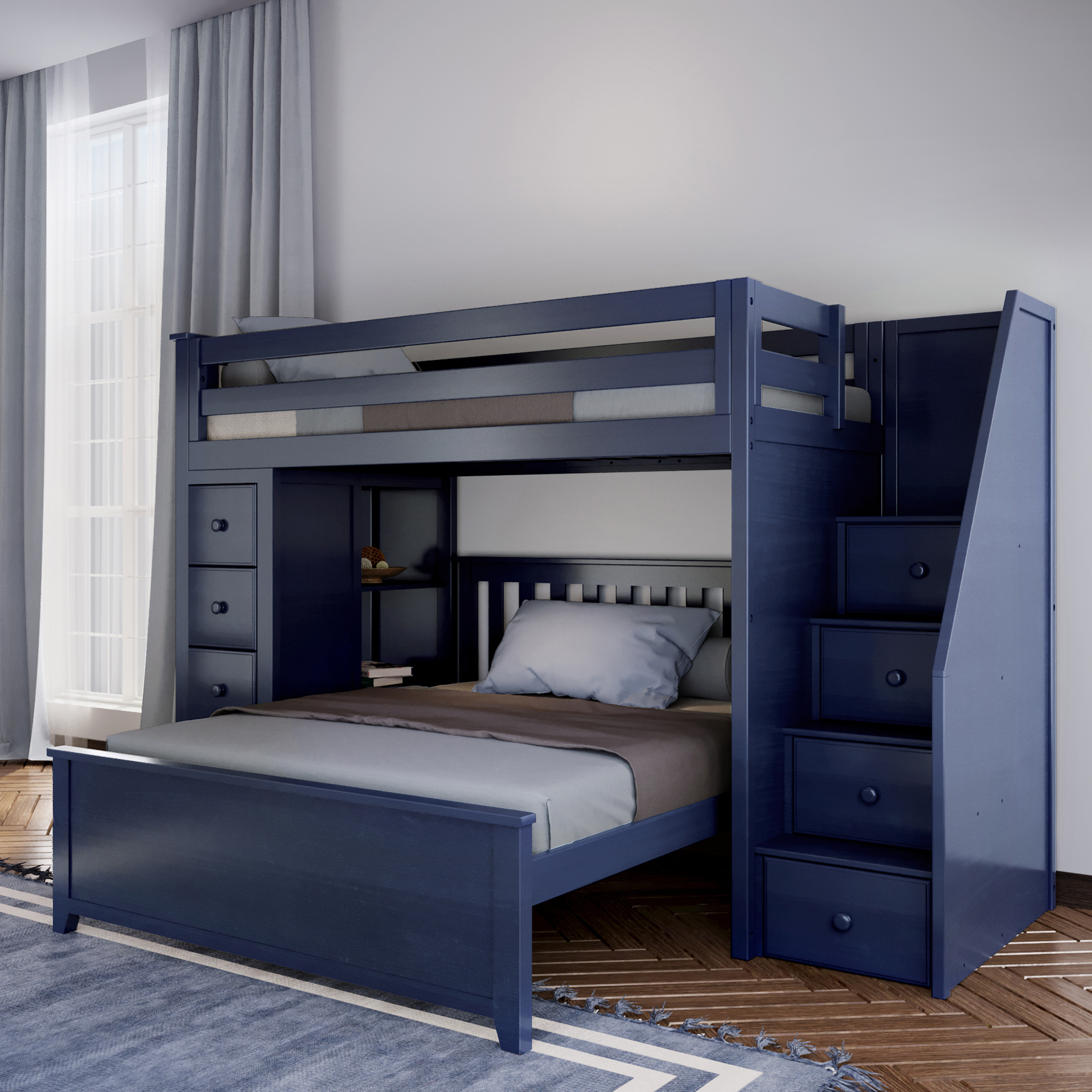 Oxford 1 - Twin High Loft w/ Staircase, Dresser-Bookcase & Full-Size bed - Tots to Teens Furniture