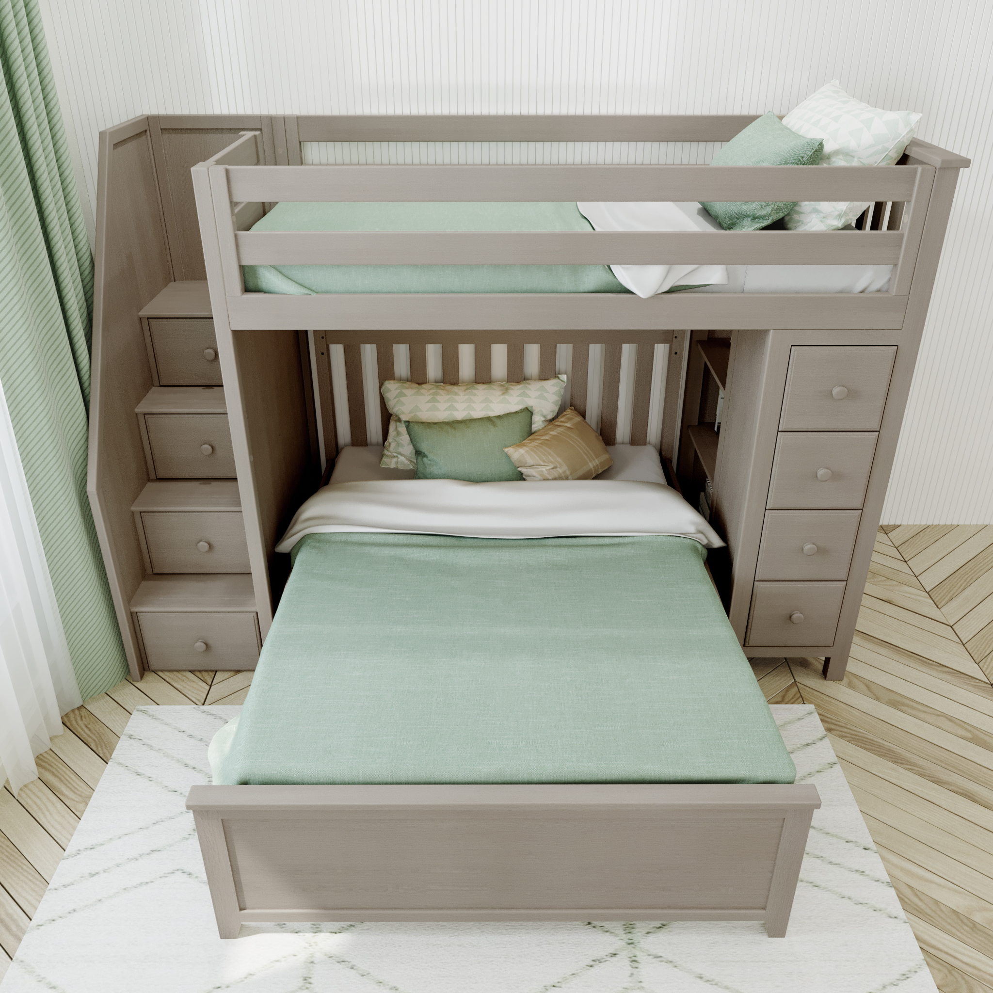 Oxford 1 - Twin High Loft w/ Staircase, Dresser-Bookcase & Full-Size bed - Tots to Teens Furniture