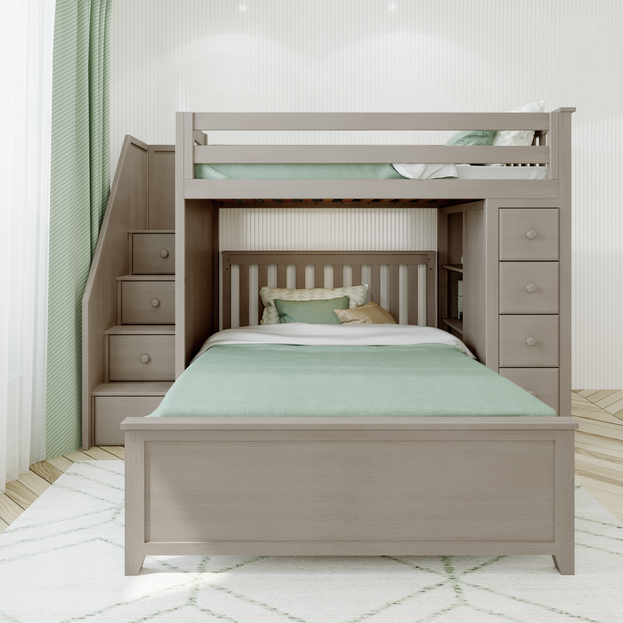 Oxford 1 - Twin High Loft w/ Staircase, Dresser-Bookcase & Full-Size bed - Tots to Teens Furniture