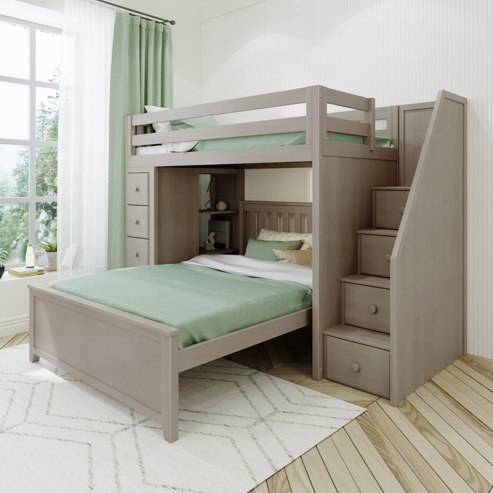 Oxford 1 - Twin High Loft w/ Staircase, Dresser-Bookcase & Full-Size bed - Tots to Teens Furniture