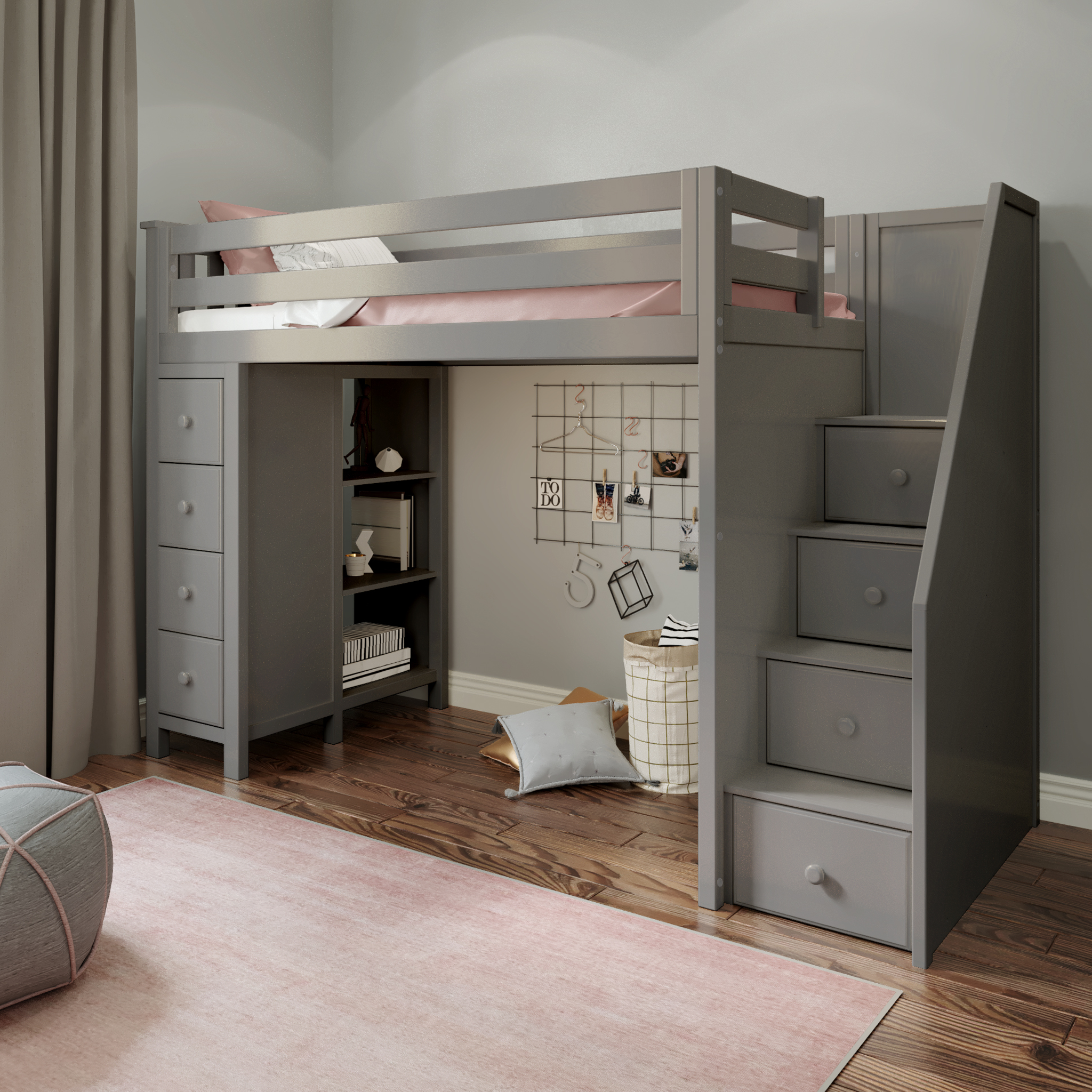 Oxford - Twin High Loft w/ Staircase & Dresser-Bookcase - Tots to Teens Furniture