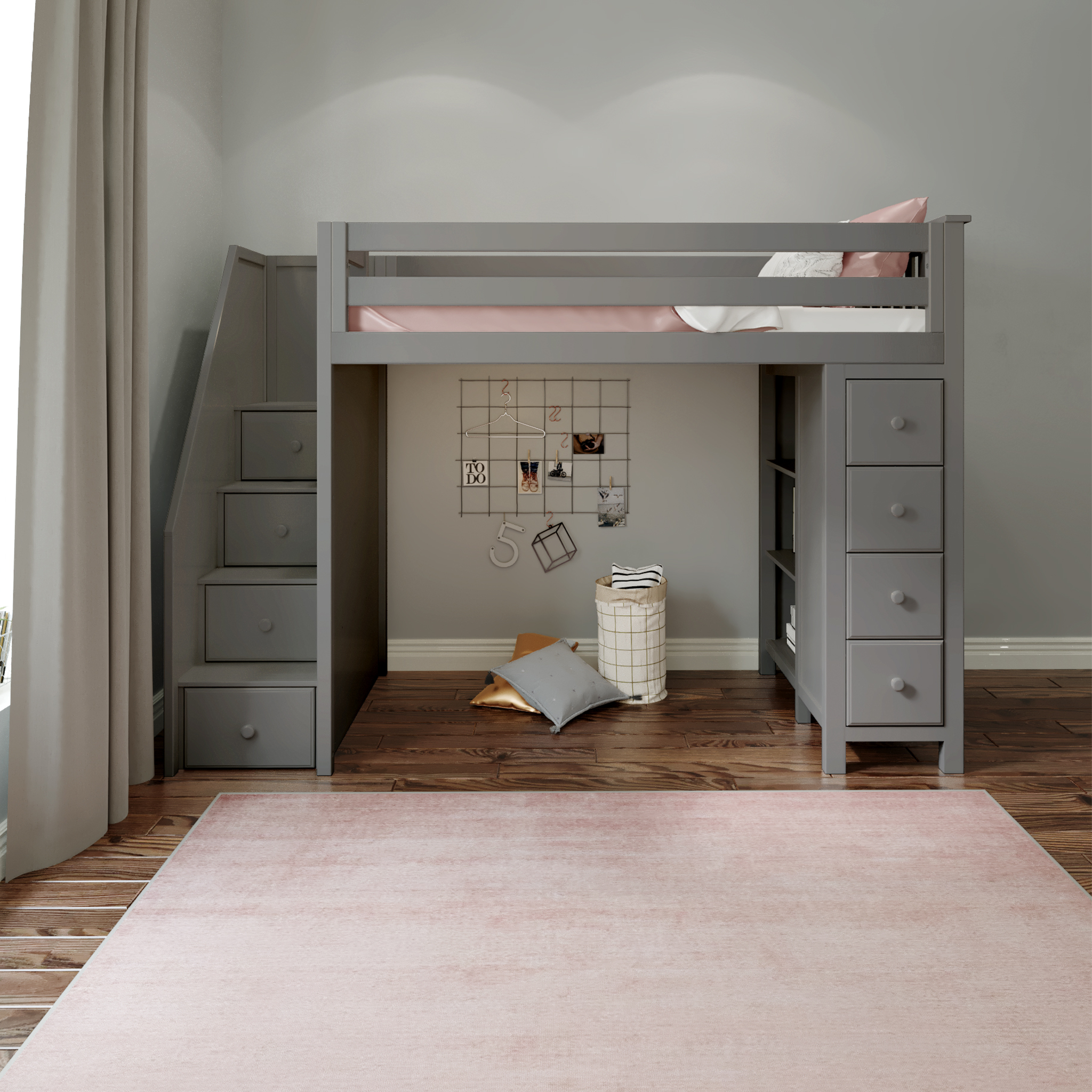 Oxford - Twin High Loft w/ Staircase & Dresser-Bookcase - Tots to Teens Furniture