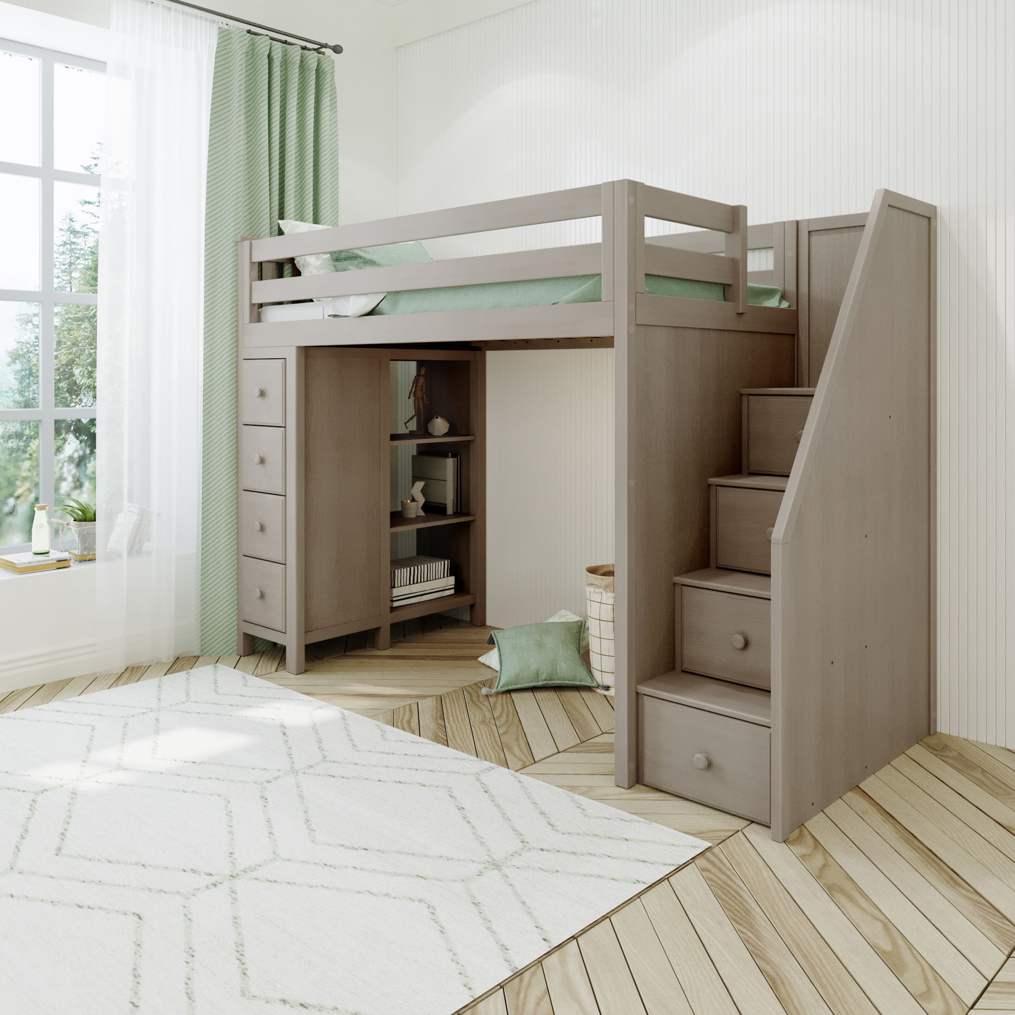 Oxford - Twin High Loft w/ Staircase & Dresser-Bookcase - Tots to Teens Furniture