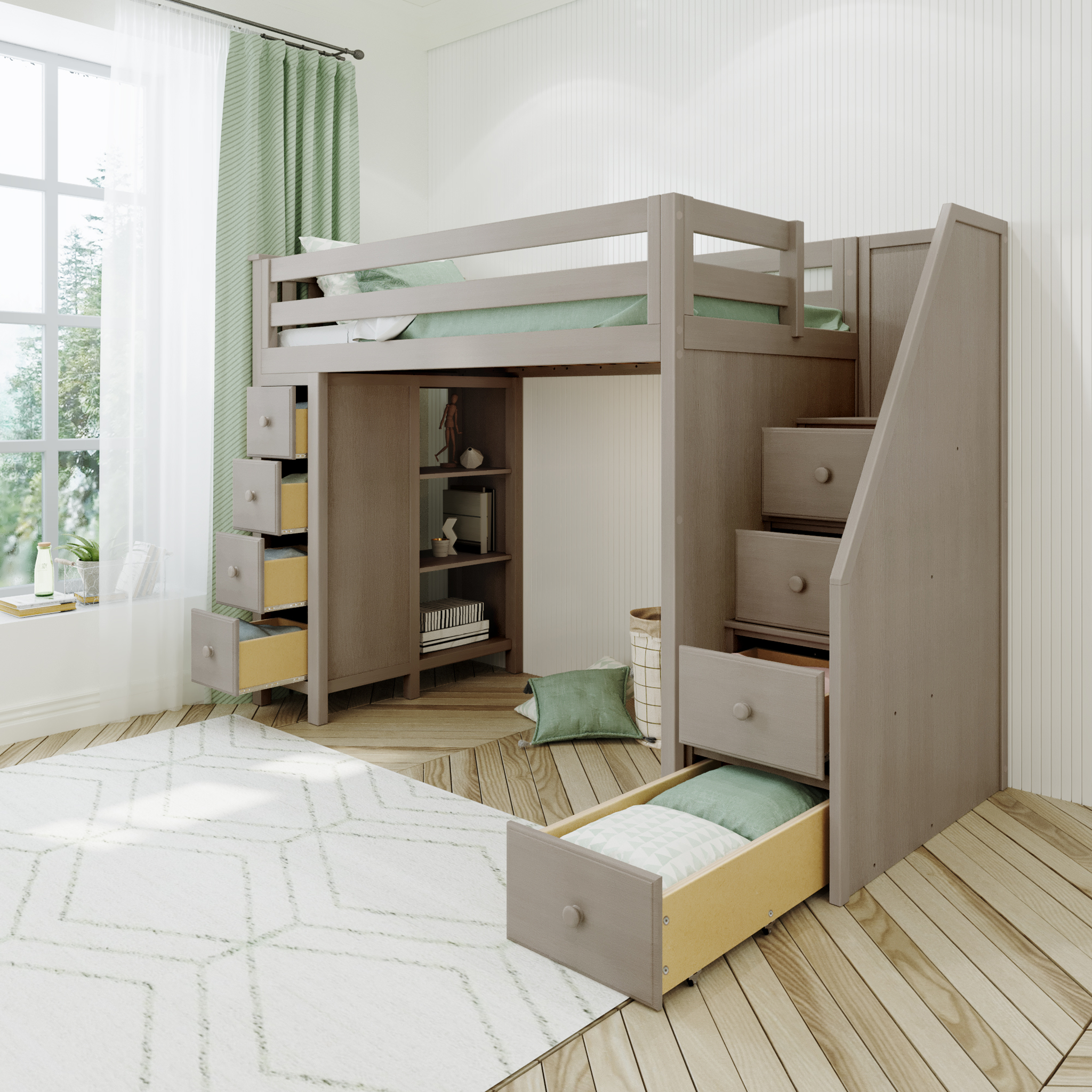 Oxford - Twin High Loft w/ Staircase & Dresser-Bookcase - Tots to Teens Furniture