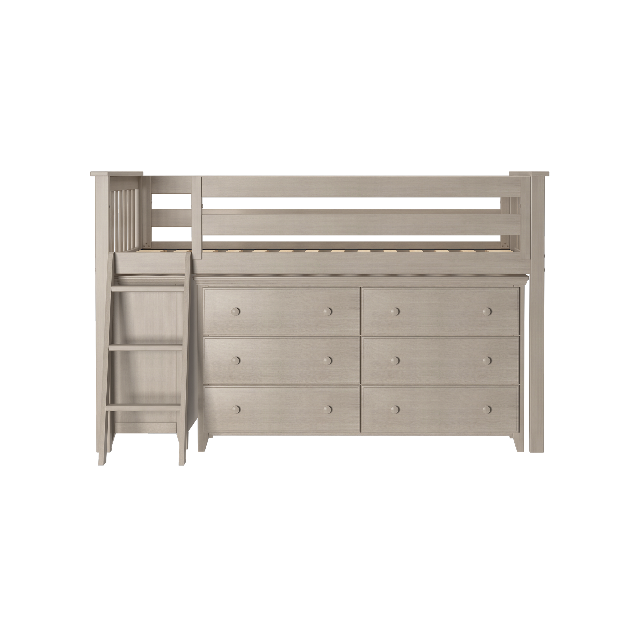 Windsor 1 - Low Loft Bed w/ Angle Ladder, 6-Drawer & 3-Drawer Dresser - Tots to Teens Furniture