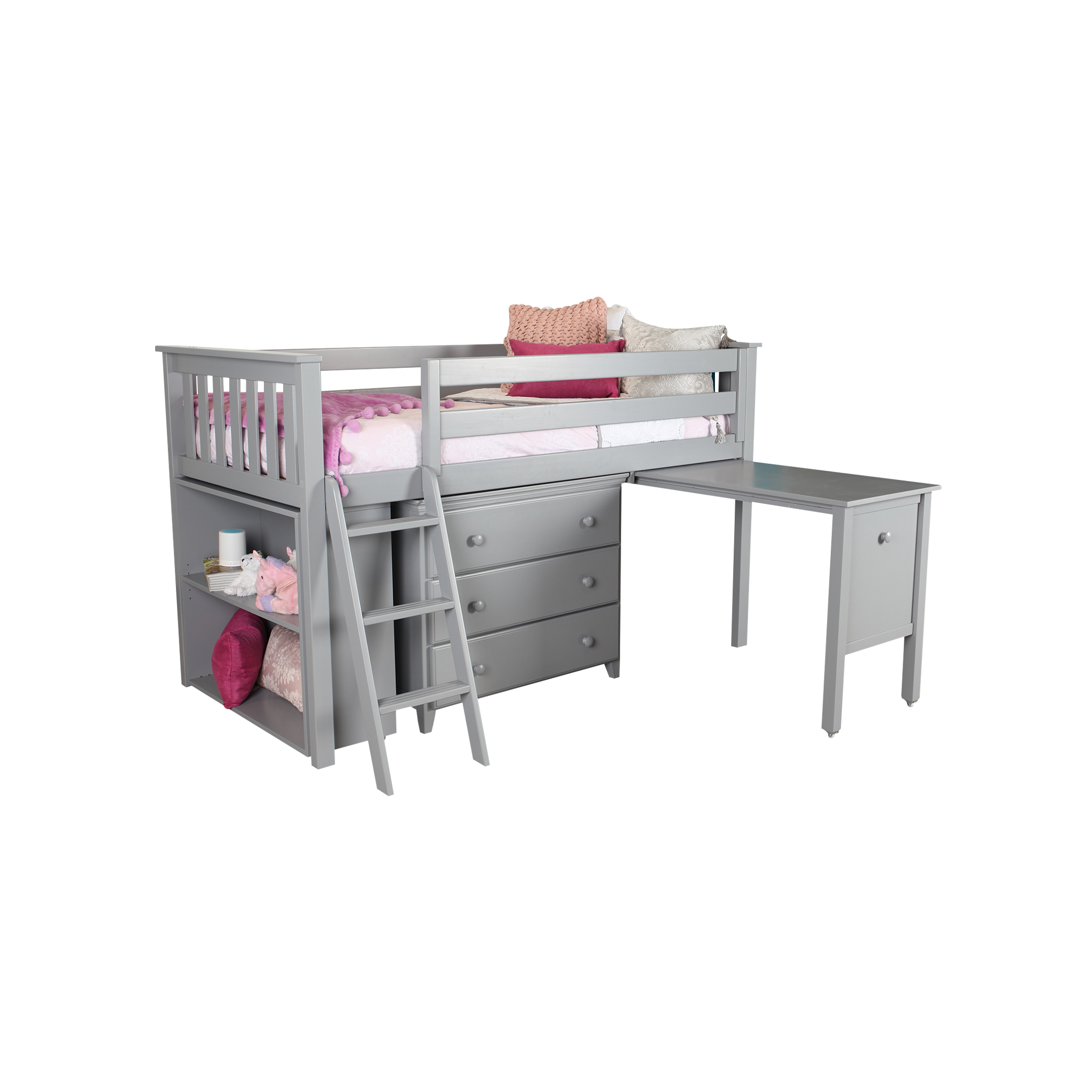 Windsor 2 - Low Loft Bed w/ Ladder, Dresser, Bookcase & Pull-out Desk - Tots to Teens Furniture