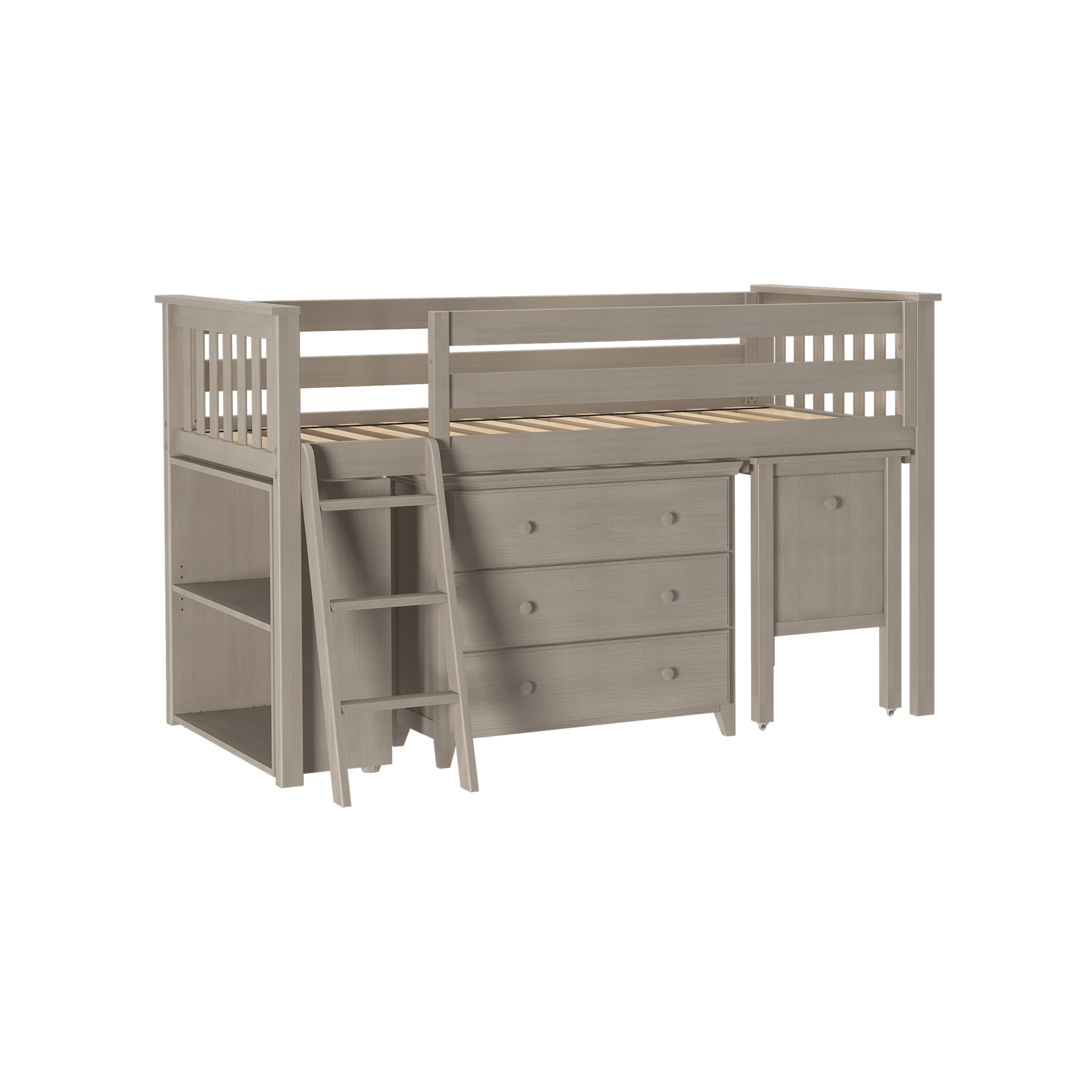 Windsor 2 - Low Loft Bed w/ Ladder, Dresser, Bookcase & Pull-out Desk - Tots to Teens Furniture