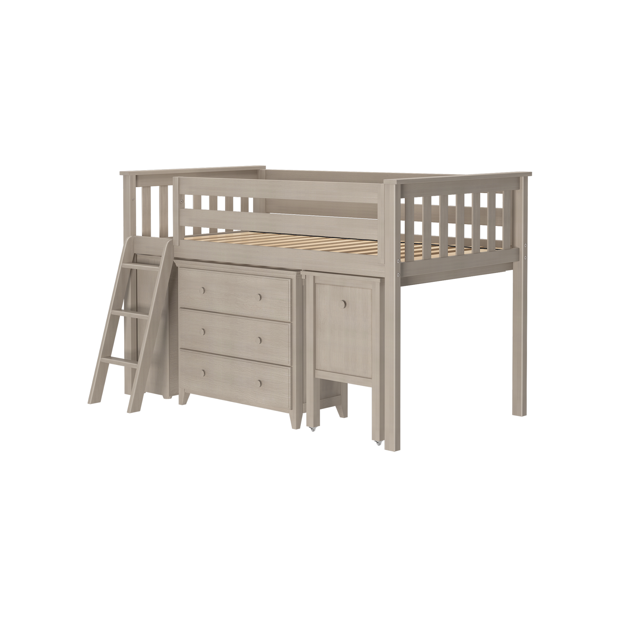 Windsor 2 - Low Loft Bed w/ Ladder, Dresser, Bookcase & Pull-out Desk - Tots to Teens Furniture