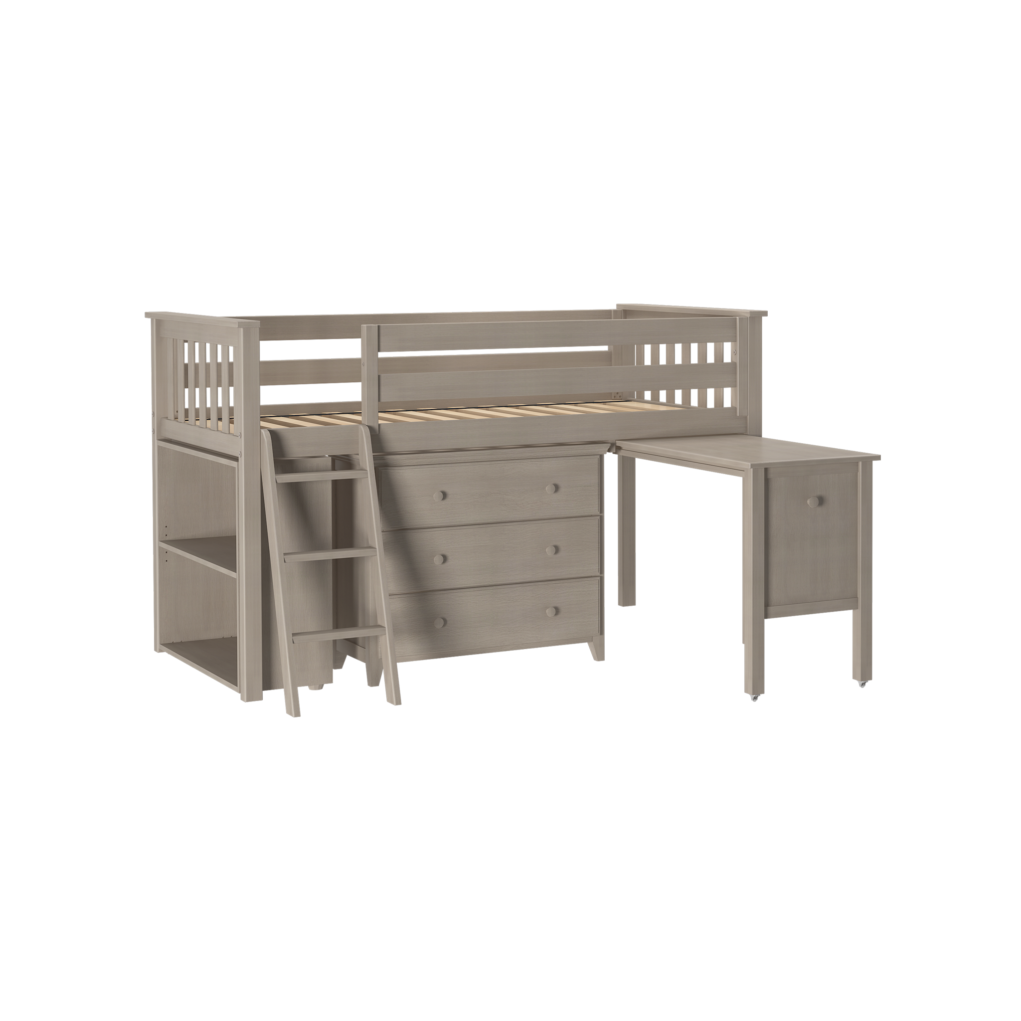 Windsor 2 - Low Loft Bed w/ Ladder, Dresser, Bookcase & Pull-out Desk - Tots to Teens Furniture
