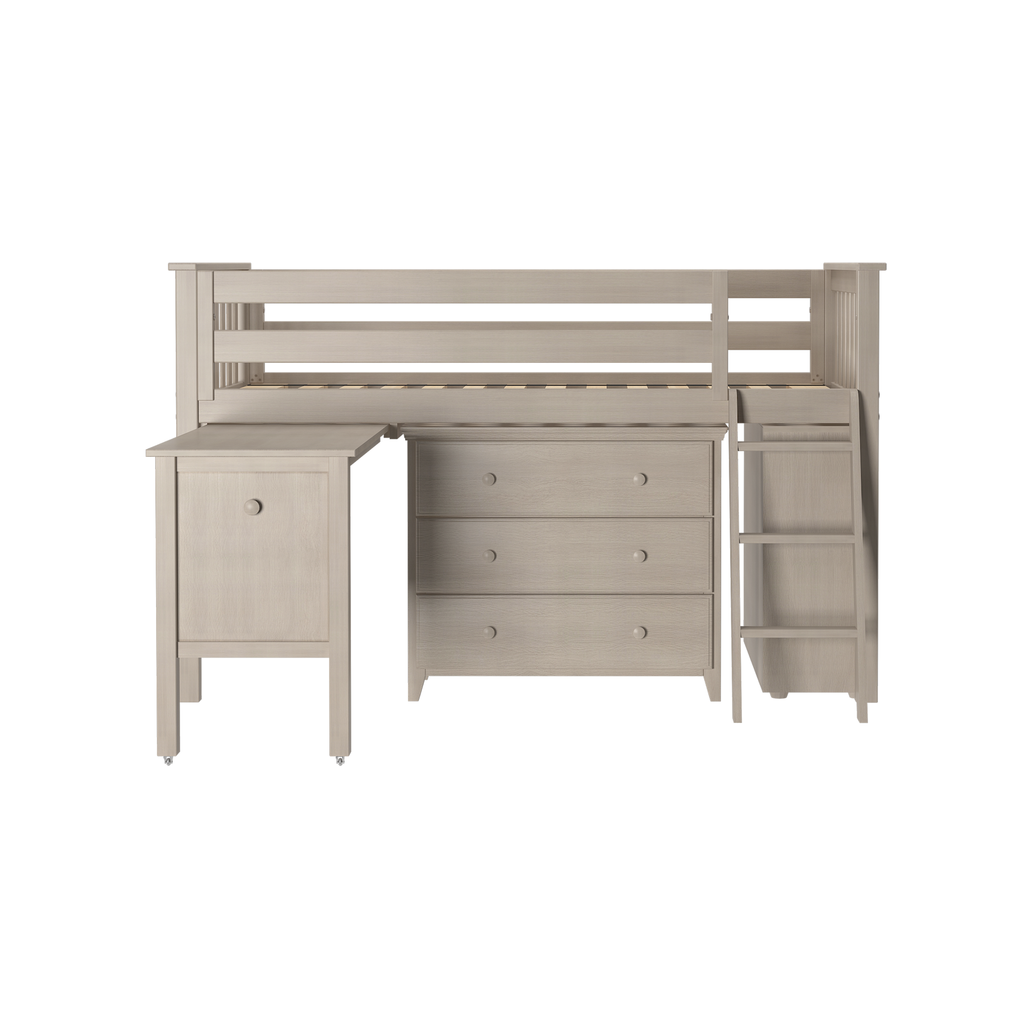 Windsor 2 - Low Loft Bed w/ Ladder, Dresser, Bookcase & Pull-out Desk - Tots to Teens Furniture