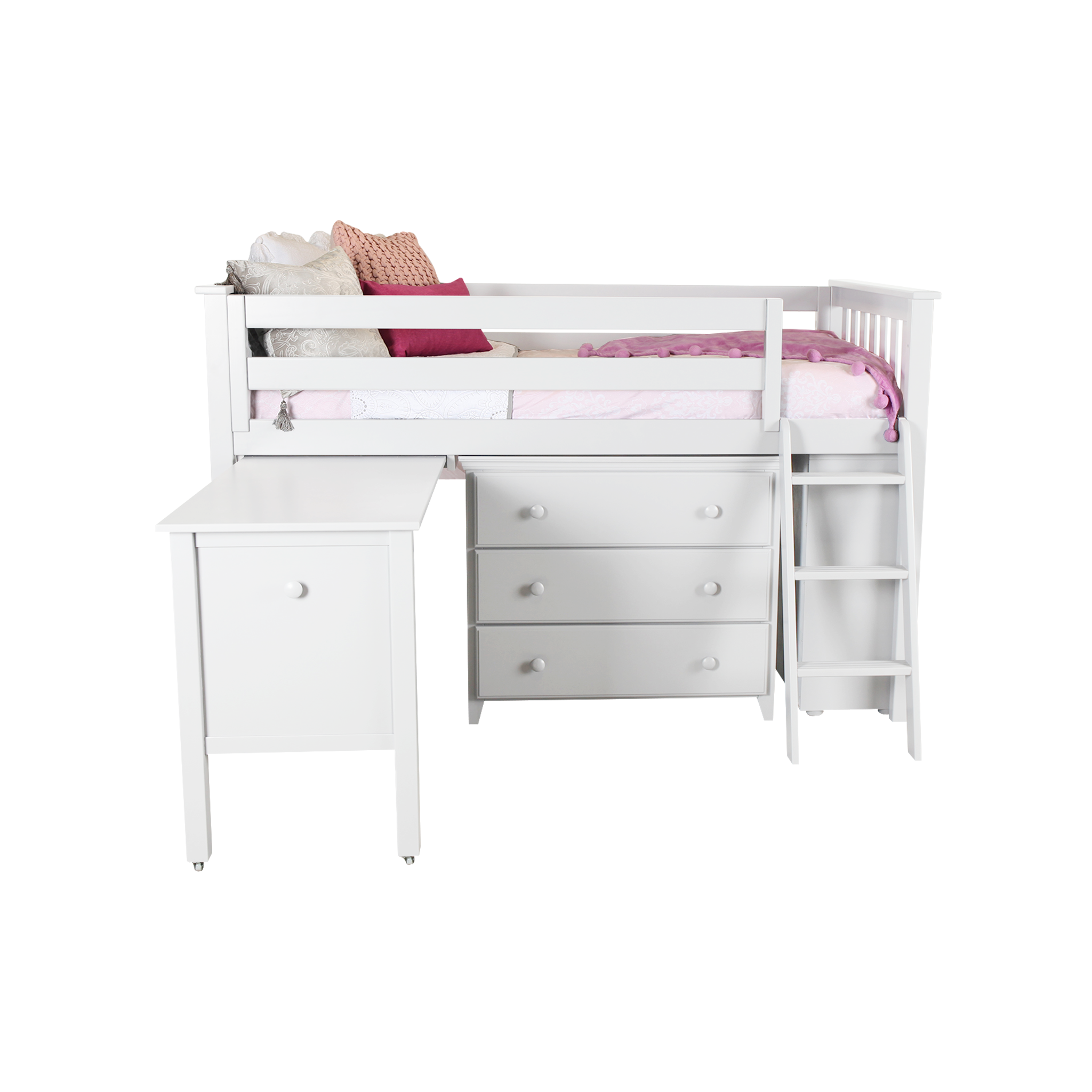 Windsor 2 - Low Loft Bed w/ Ladder, Dresser, Bookcase & Pull-out Desk - Tots to Teens Furniture