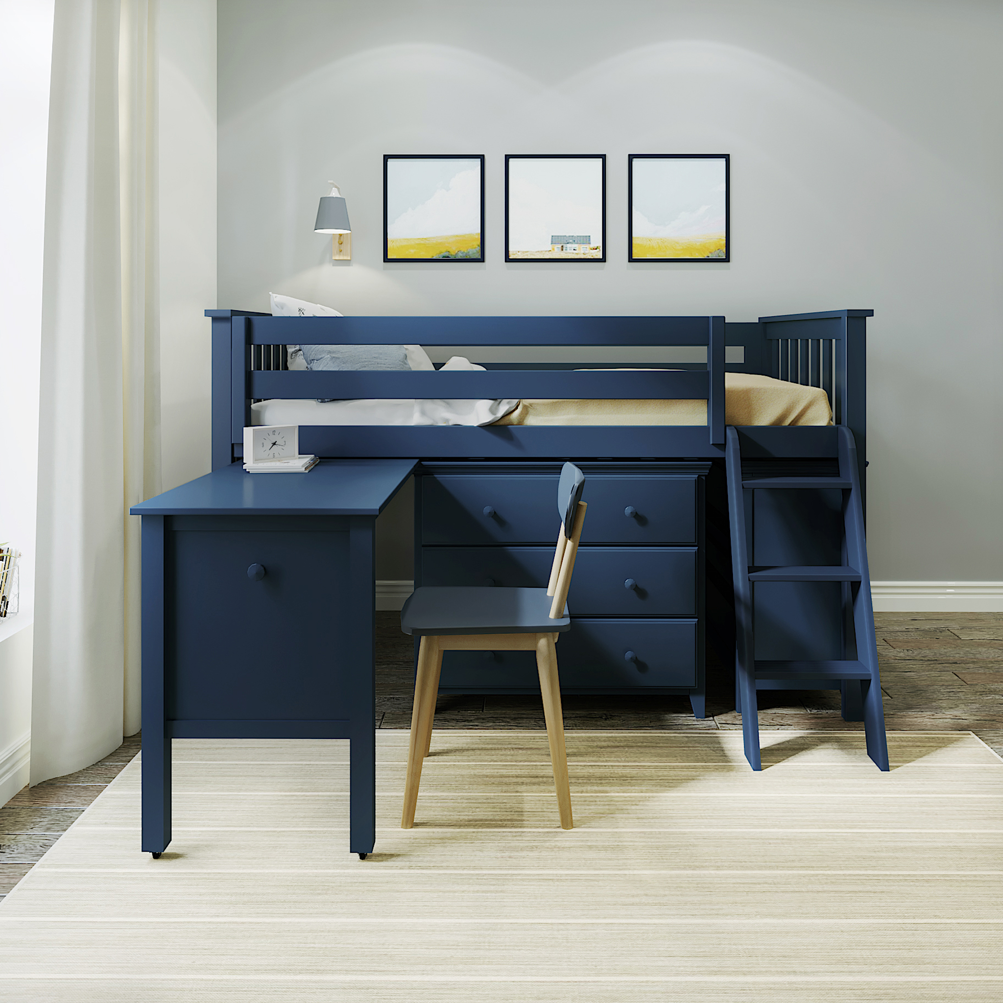 Windsor 3 - Low Loft Bed w/ Ladder, 2 Dressers & Pull-out Desk - Tots to Teens Furniture
