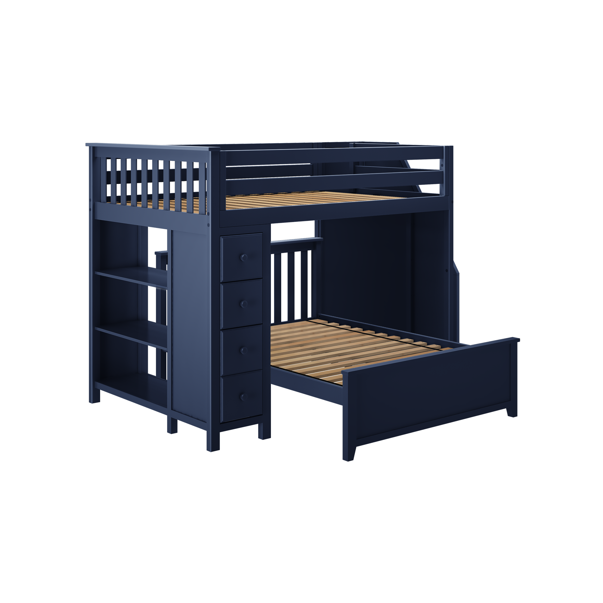 Cheltenham 1 - Full High Loft w/ Staircase, Dresser-Bookcase & Full-Size Bed - Tots to Teens Furniture