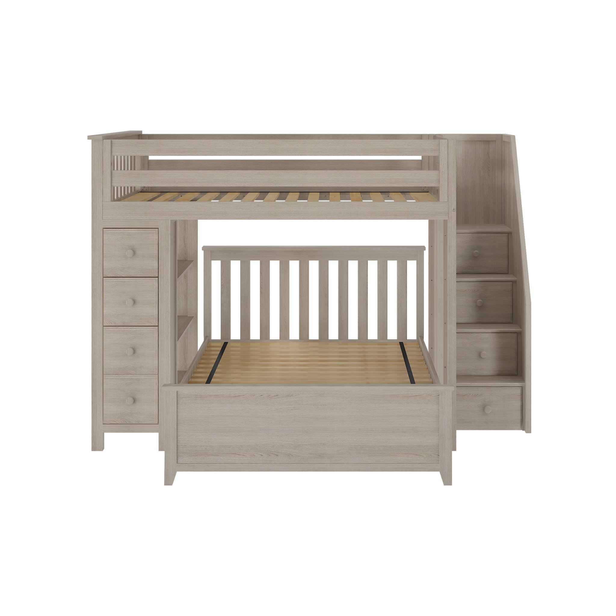 Cheltenham 1 - Full High Loft w/ Staircase, Dresser-Bookcase & Full-Size Bed - Tots to Teens Furniture