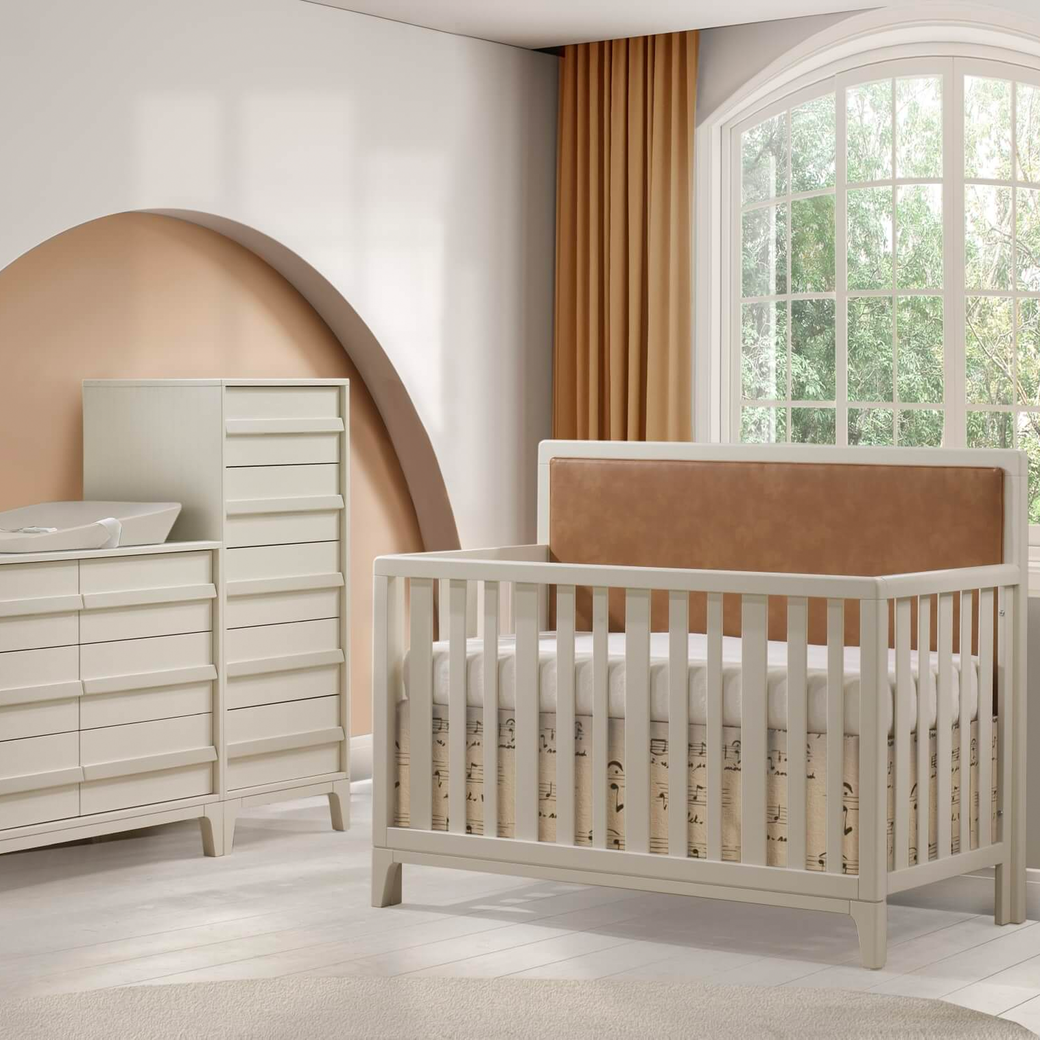 Kyoto Crib with Upholstered Panel - Caramel - Tots to Teens Furniture